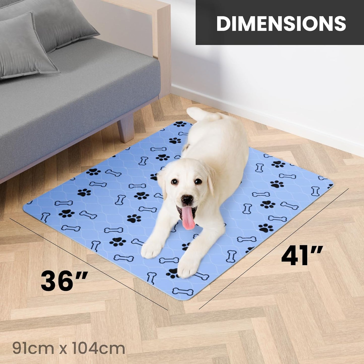 Buddy's Best Washable Pee Pads for Dogs - Medium (36"x41") - Ultra-Absorbent, Non-Slip, Ideal for Larger Areas, Training, Incontinence - (2-Pack) + Bonus Grooming Glove