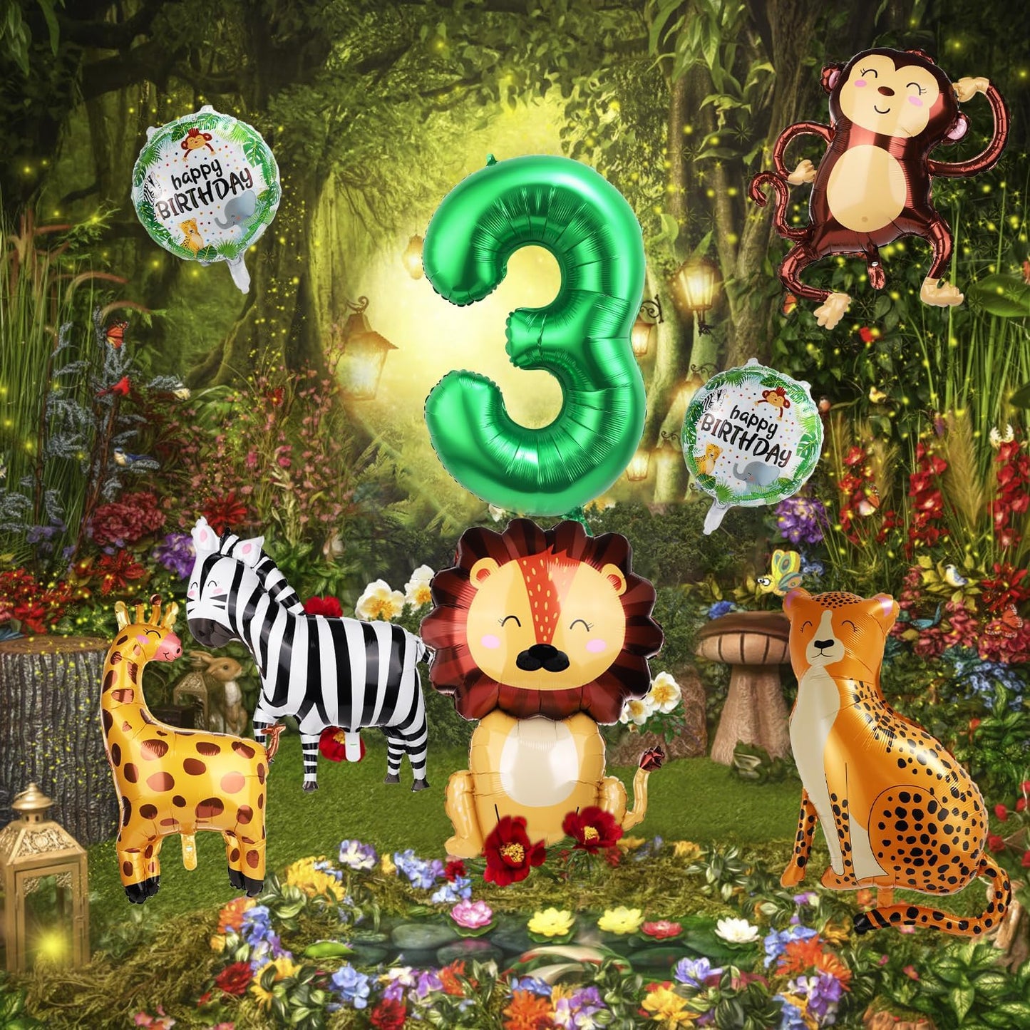 10pcs Jungle Safari Animal Balloons, Cute Jungle Theme Zoo Party Supplies Monkey Elephant Zebra Leopard Crocodile Giraffe Shaped for Birthday Party Decor (Number 3)