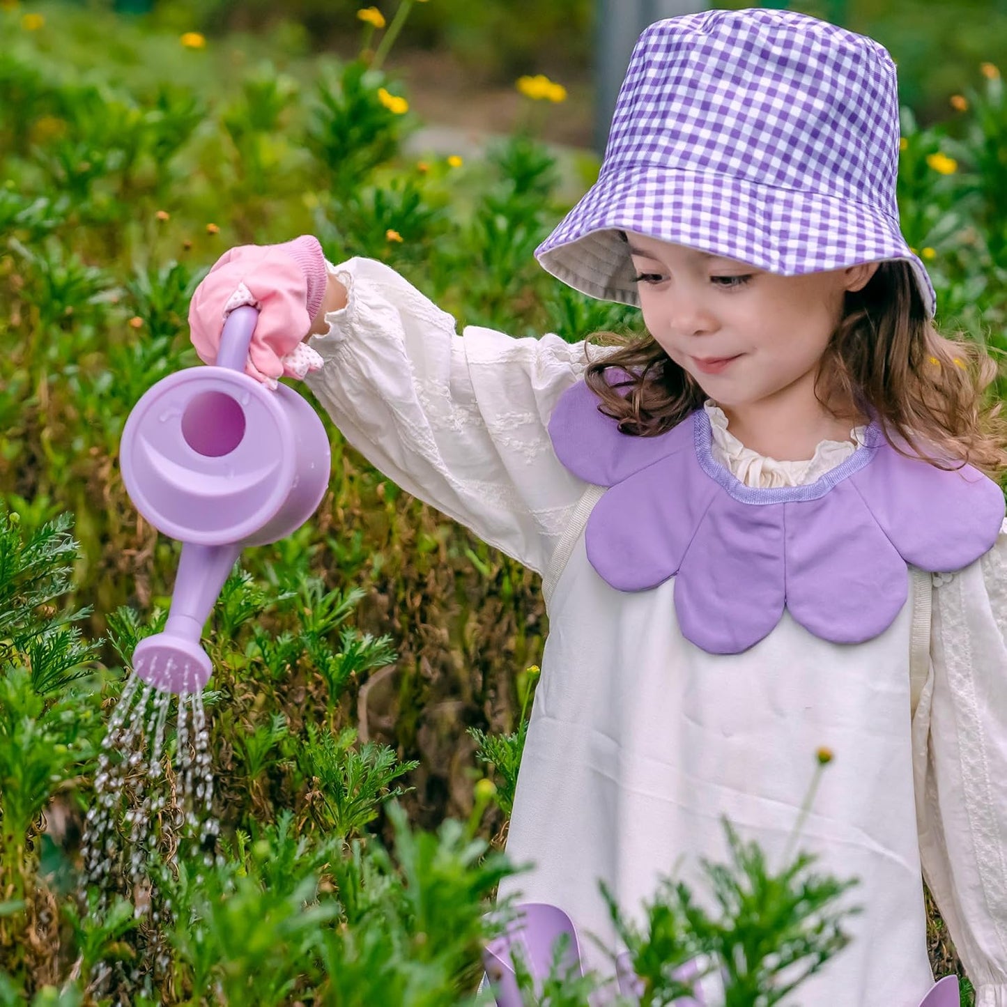 ROBOTIME Kids Gardening Set, 17PCS Toddler Gardening Tools, Toddler Gardening Set with Apron, Hat, Gloves, Watering Can & Tool Bag – Outdoor Play Garden Kit for Kids for Hands-On Learning (Purple )