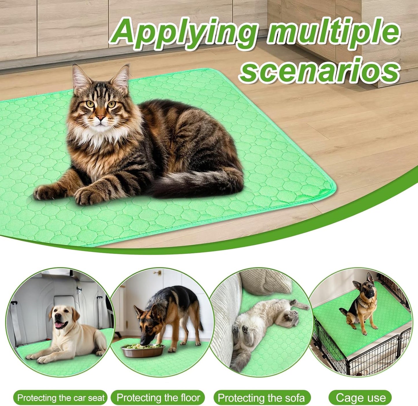 Enmaipet 2 Pack 40"x28" Green Extra Heavy Absorbency Washable Underpads, Waterproof Quick-Drying Reusable Incontinence Bed Pads Dog Pee Pads & Non-Slip Pet Training Pads for Dogs, Cats, Seniors, Bunny