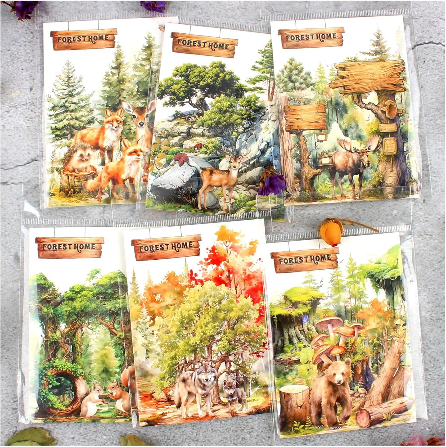 Dwpetzo 150Pcs PET Forest Landscape Stickers for Journaling and Scrapbooking, 6 Themes with Pine Trees Woodland Animals Wooden Stumps Moss Nature Scene Stickers for Junk Journal Supplies, Collage