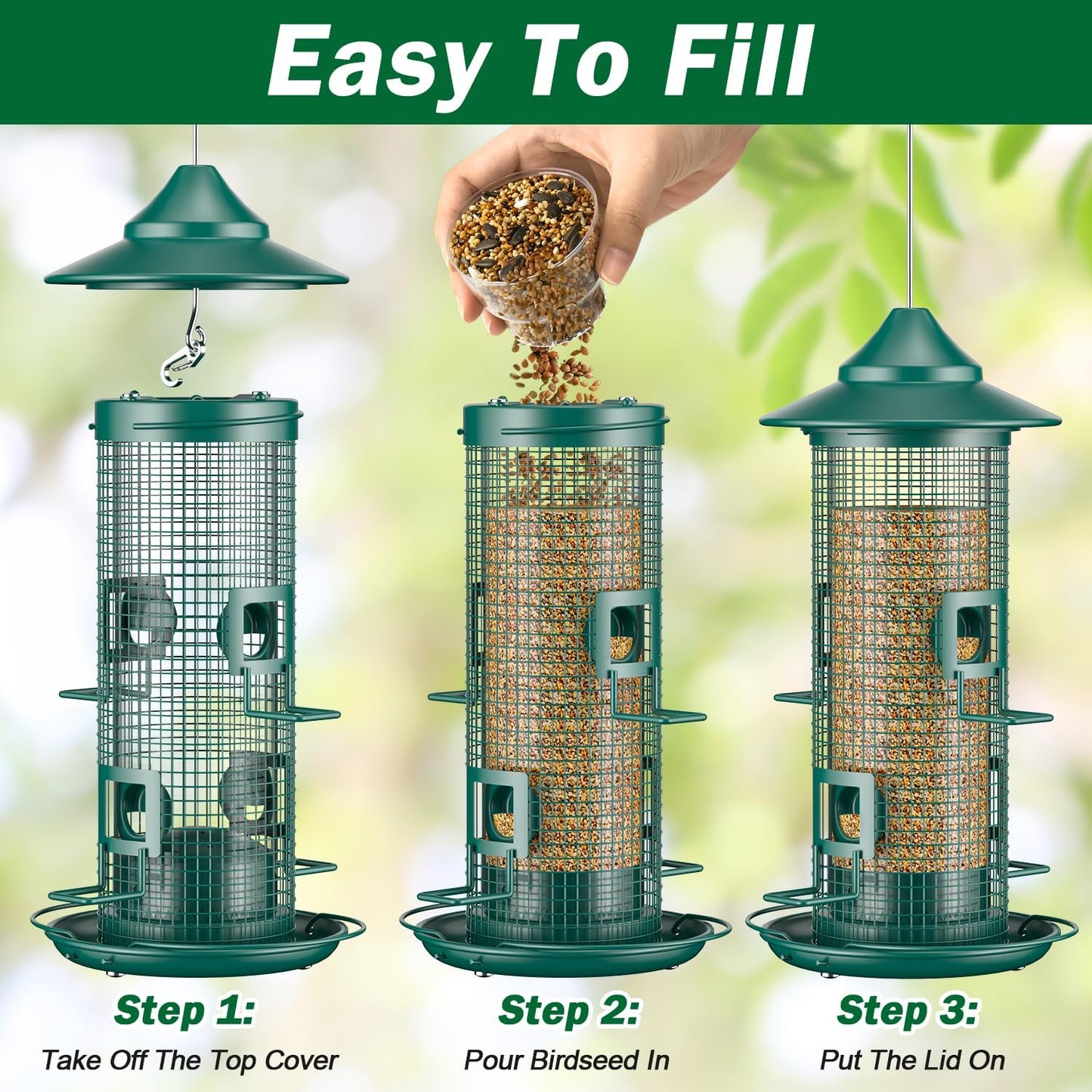 Metal Mesh Tube Bird Feeder for Outdoors Hanging - Squirrel Chew Proof Bird Feeders for Outside, Rust-Proof, 2LB Large Capacity, Easy to Refill, for Finch Cardinal, Gifts for Bird Lovers