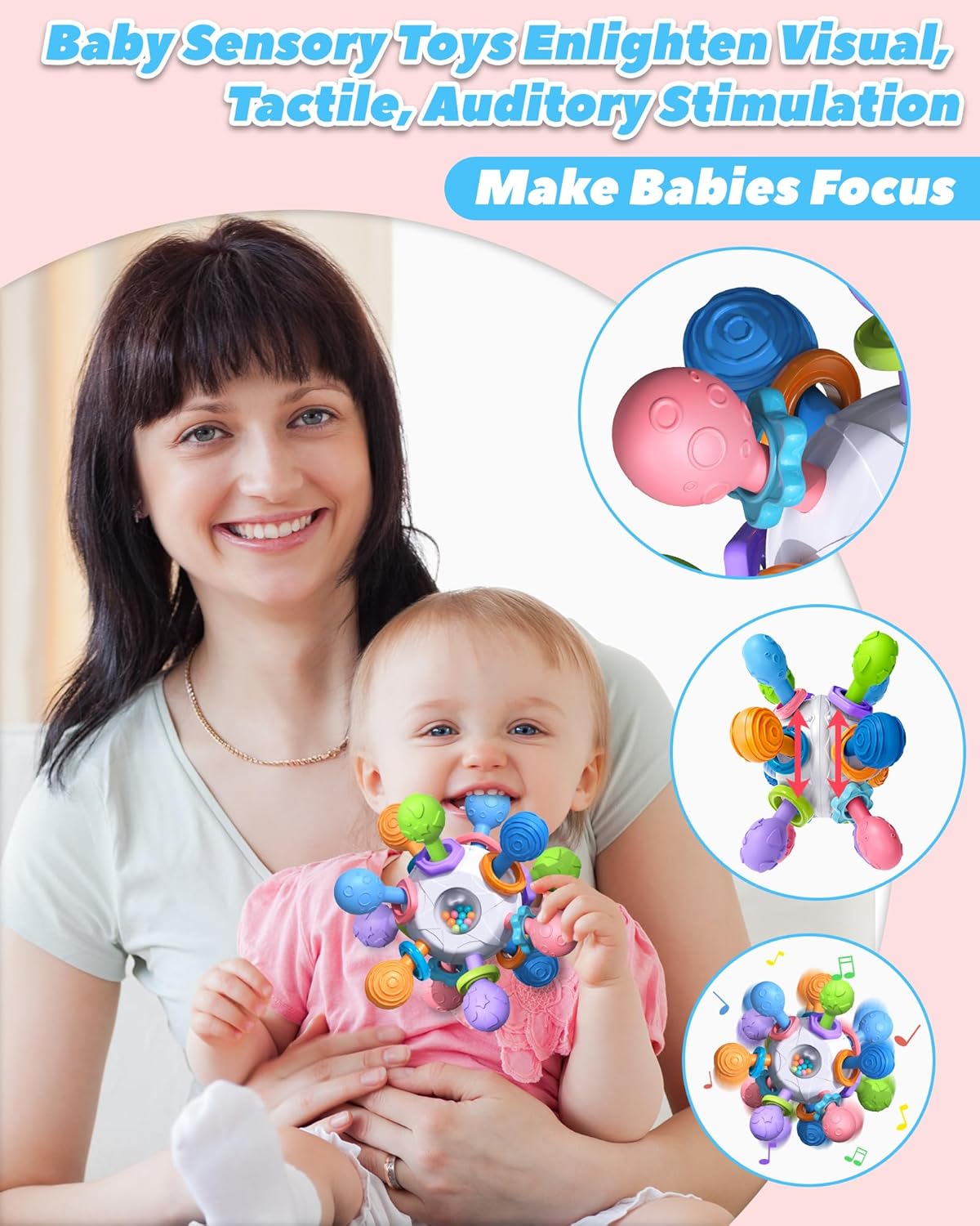 Baby Teething Toys for 0-6 6-12 Months Ages 0-2, Tummy Time Montessori Toys for Babies 0 3 6 9 12 18 Months, Newborn Infant Sensory Toys Easter Basket Stuffers Gifts for Boys Girls