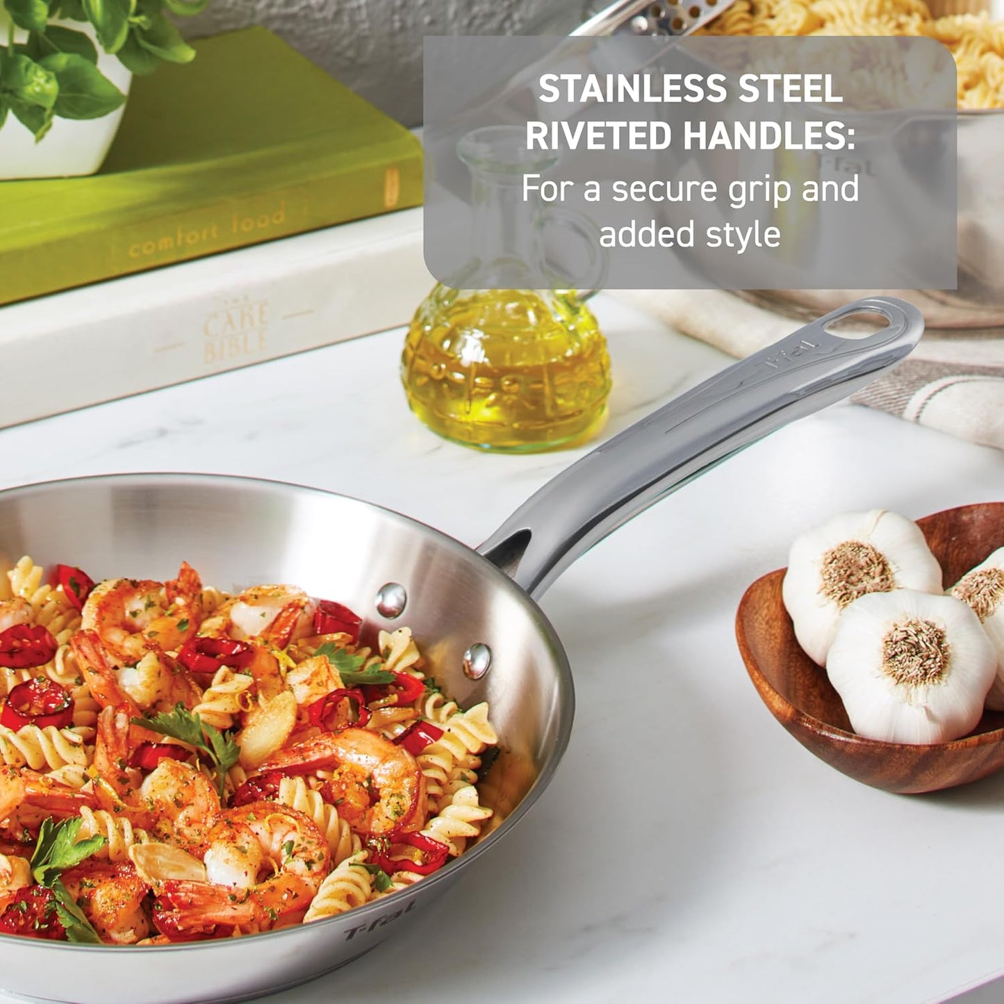 T-fal Gourmet Stainless Steel Cookware Set: 20-Piece Kitchen Essentials, Induction Compatible, Dishwasher Safe, Oven Safe to 500F, Durable Pots and Pans with Steamer for Versatile Cooking