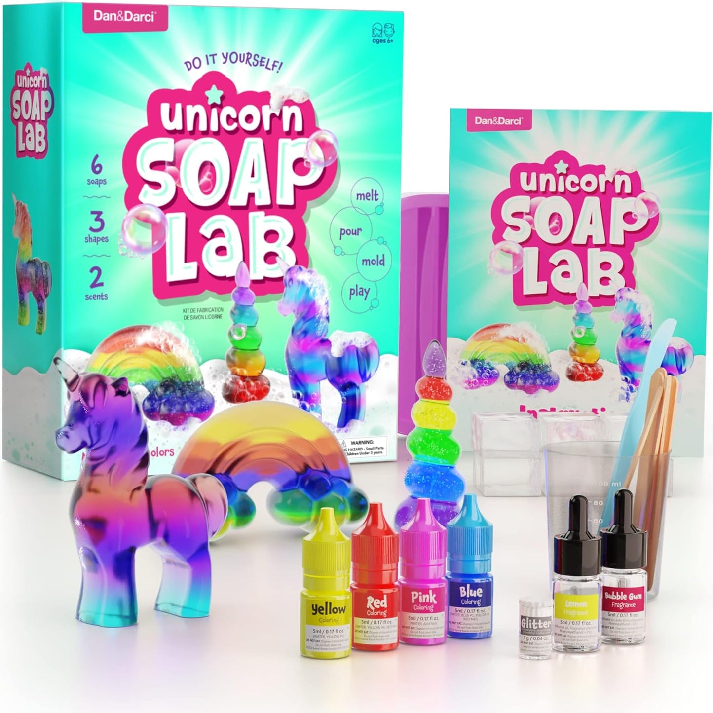 Dan&Darci Unicorn Soap Making Kit - Girls Easter Crafts DIY Project Age 6+ Year Old Kids - Unicorn Girl Gifts - Science Activity Teenage Gift - Make Your Own Soap - Craft Toys Ages 6 7 8 9 10 11 12