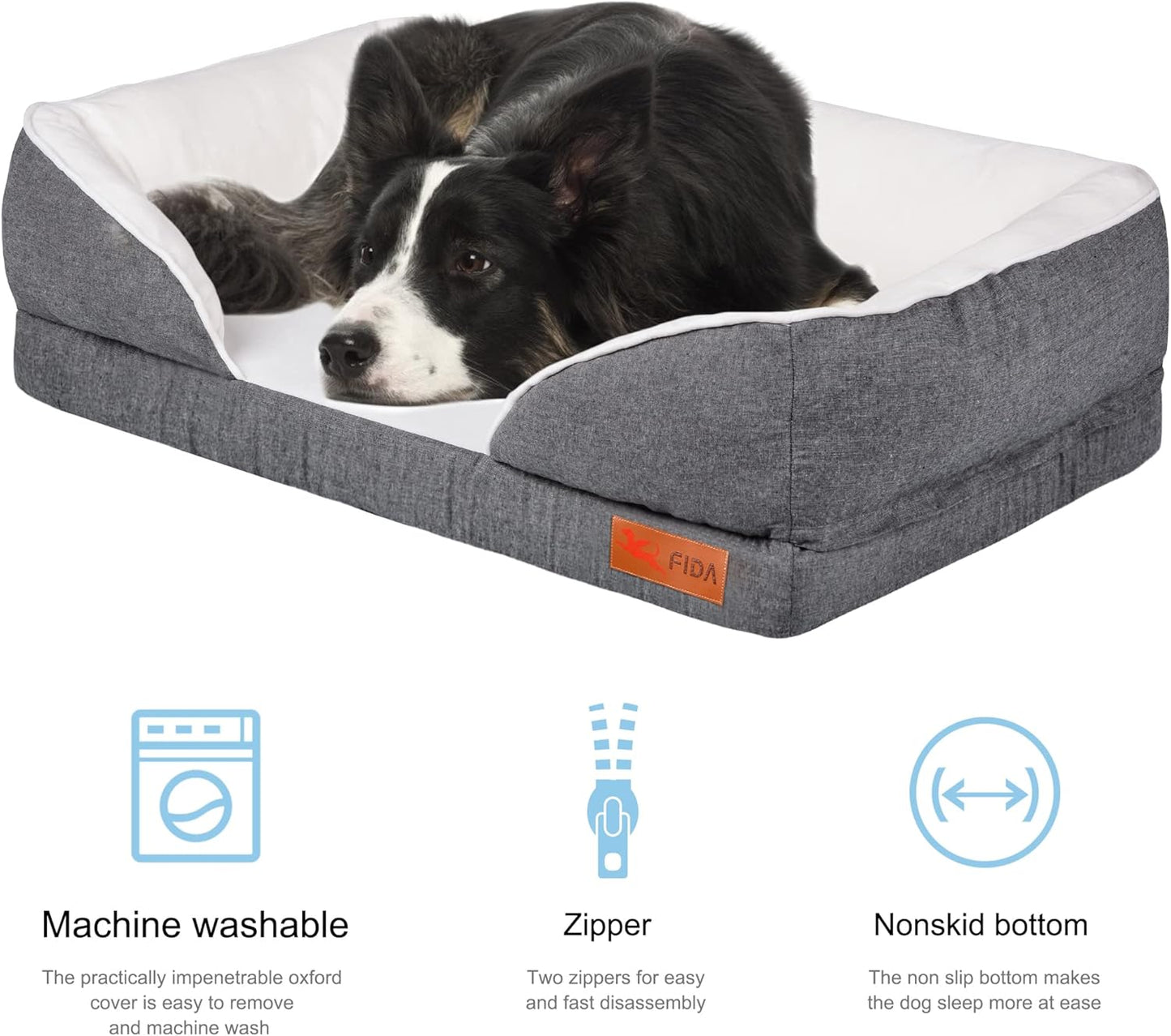 Fida Orthopedic Dog Bed with Memory Foam Base - Dog Lounge Sofa with Removable Washable Cover, Pets Couch Beds for Small/Medium/Large Dogs & Cats (L-35"x26", Black)