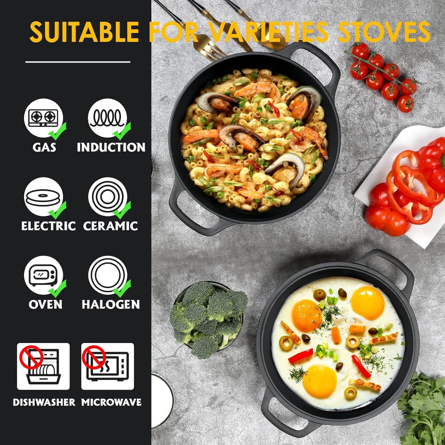 2-in-1 Pre-Seasoned Cast Iron Dutch Oven Pot with Skillet Lid Cooking Pan, Cast Iron Skillet Cookware Pan Set with Dual Handles, Indoor Outdoor for Bread/Frying/Baking/Camping/BBQ, 5 Qt
