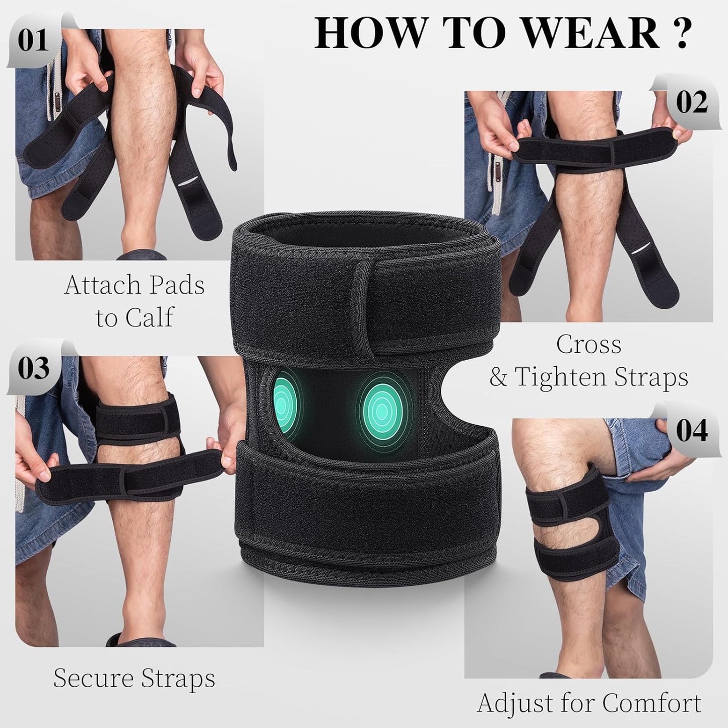 Sciatica Pain Relief Devices Brace,Sciatic Ease Calf Support Brace for Leg Shin Pain Relief,Sciatic Nerve Knee Brace with Dual Adjustable Pressure Pads Targeted Compression, Fits for Men and Women