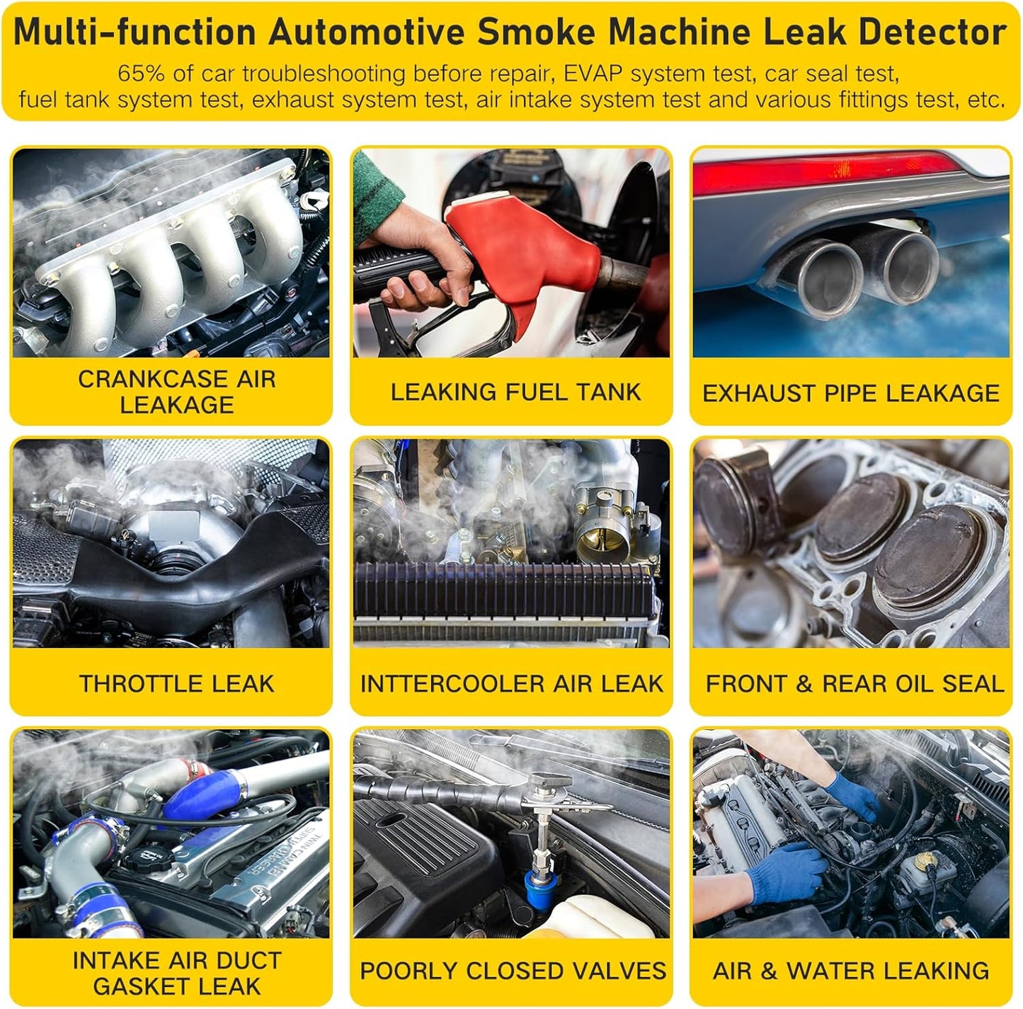 Solary Automotive Smoke Machine Leak Detector - 12V DC EVAP Vacuum Diagnostic Tester for Pipe System
