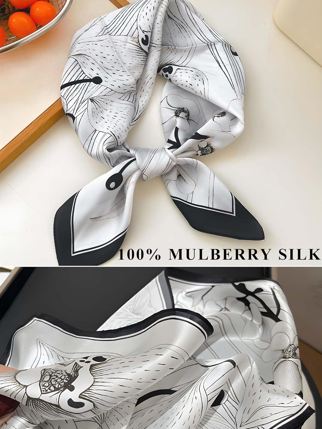 100% Mulberry Silk Scarf for Women Hair Lightweight Square Neckerchief Wrap For Head Scarves 21"