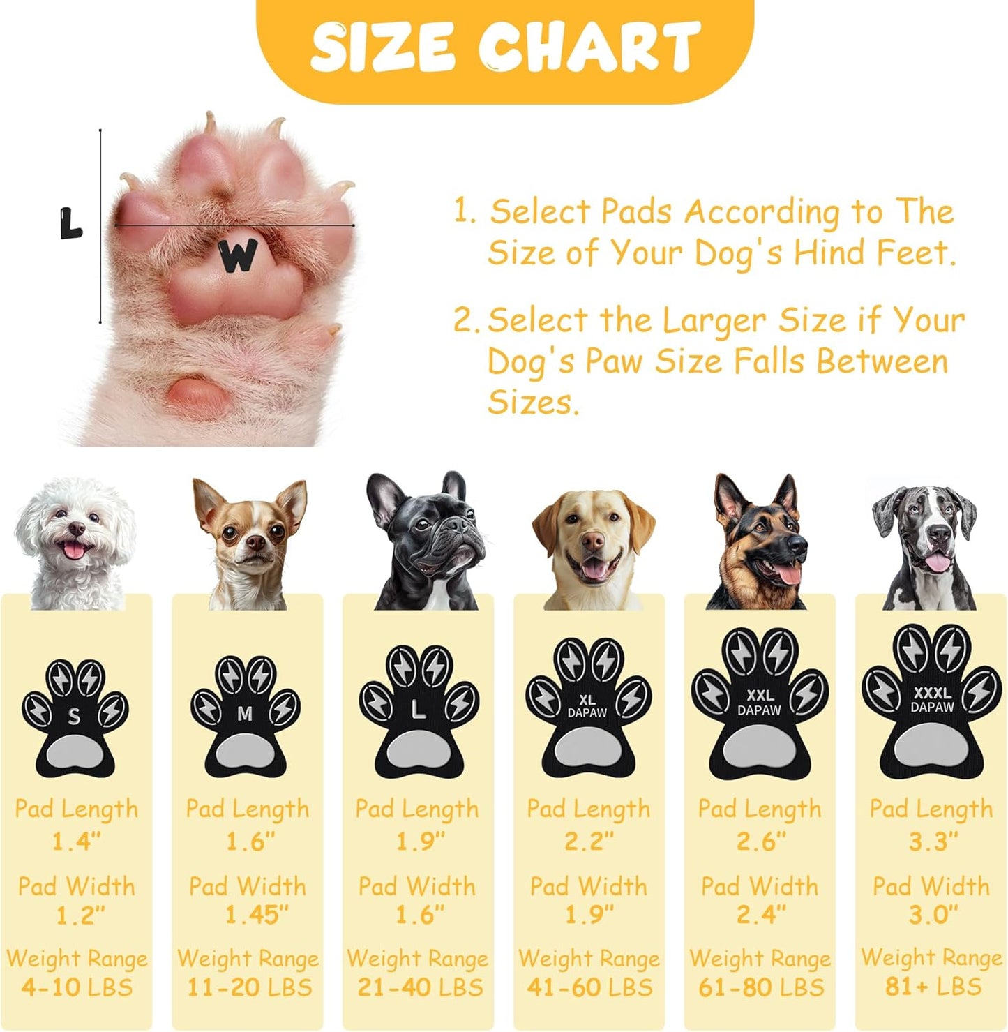Dapaw Anti-Slip Dog Paw Pads, Paw Grip for Senior Dog on Hardwood & Tile Floors, Protector Pads for Hot Pavement, Paw Stickers for Dogs Feet with Strong Traction (5 Sets, 20 Pcs) XXL