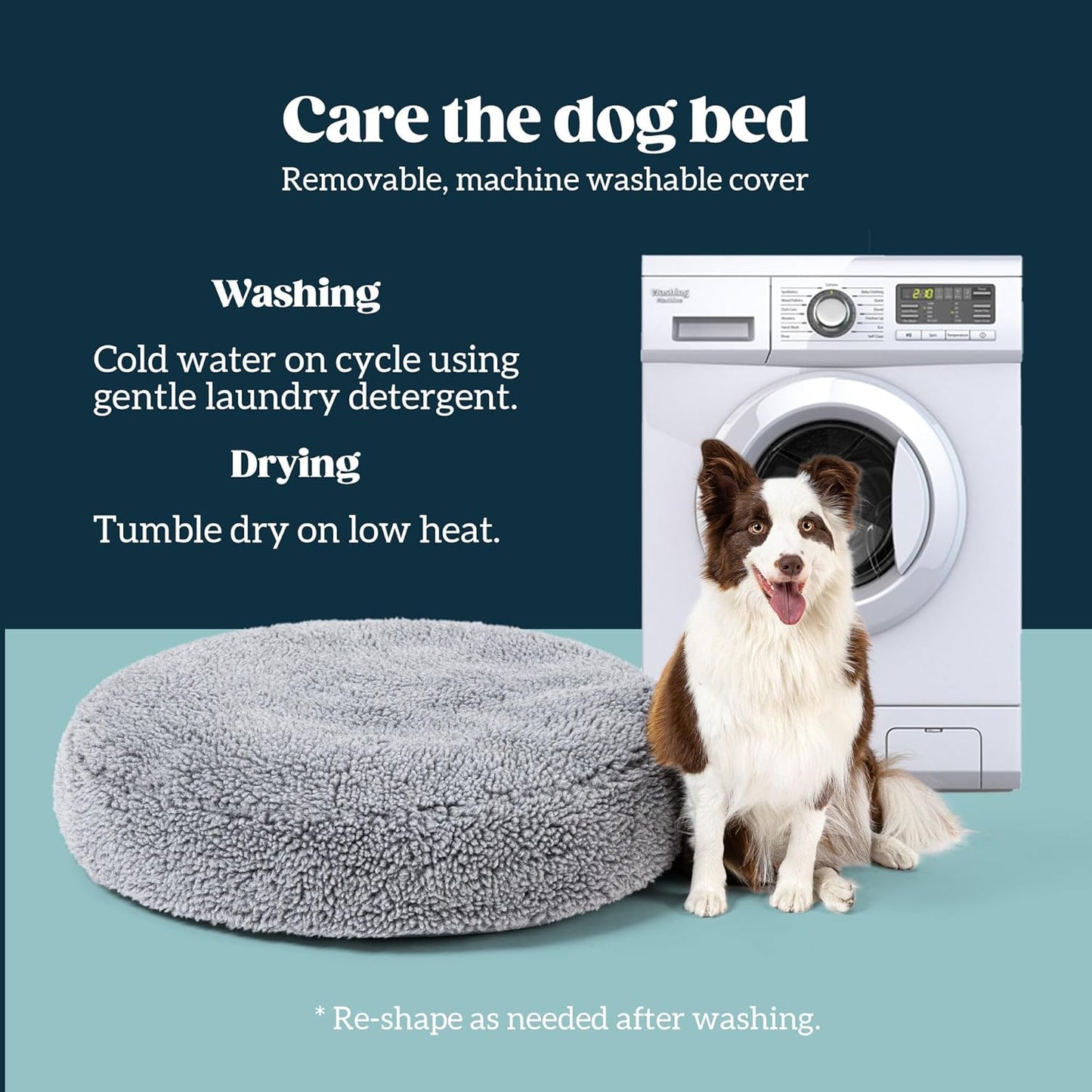Stoutwool Indestructible Dog Bed - Round Chew Proof Dog Bed - Fluffy Pillow Bed for Aggressive Chewers - Durable - Washable - Ideal for Small Dog Breeds - 25", Charcoal