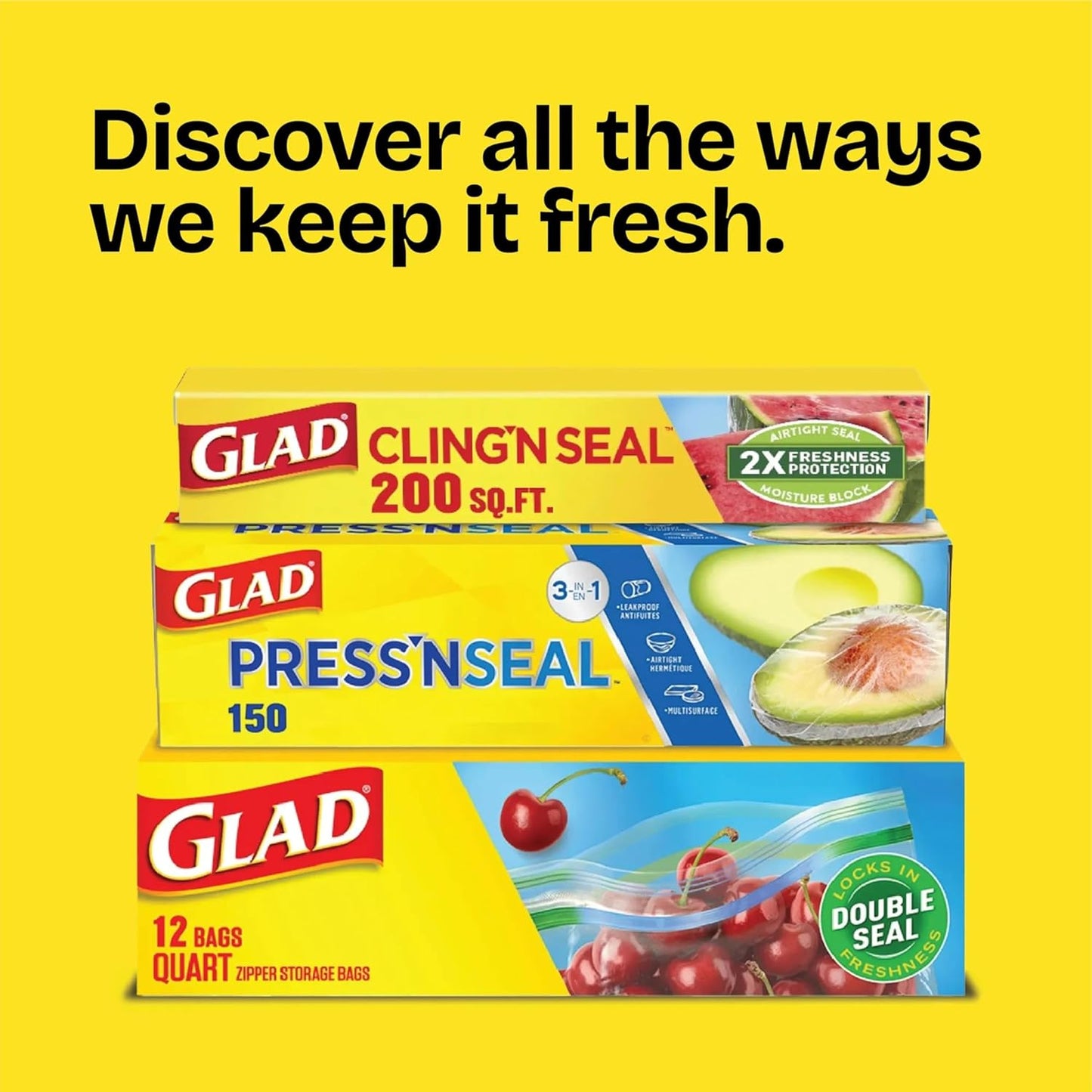 Glad Zipper Food Storage Plastic Bags, Quart, 50 Count (Package May Vary)