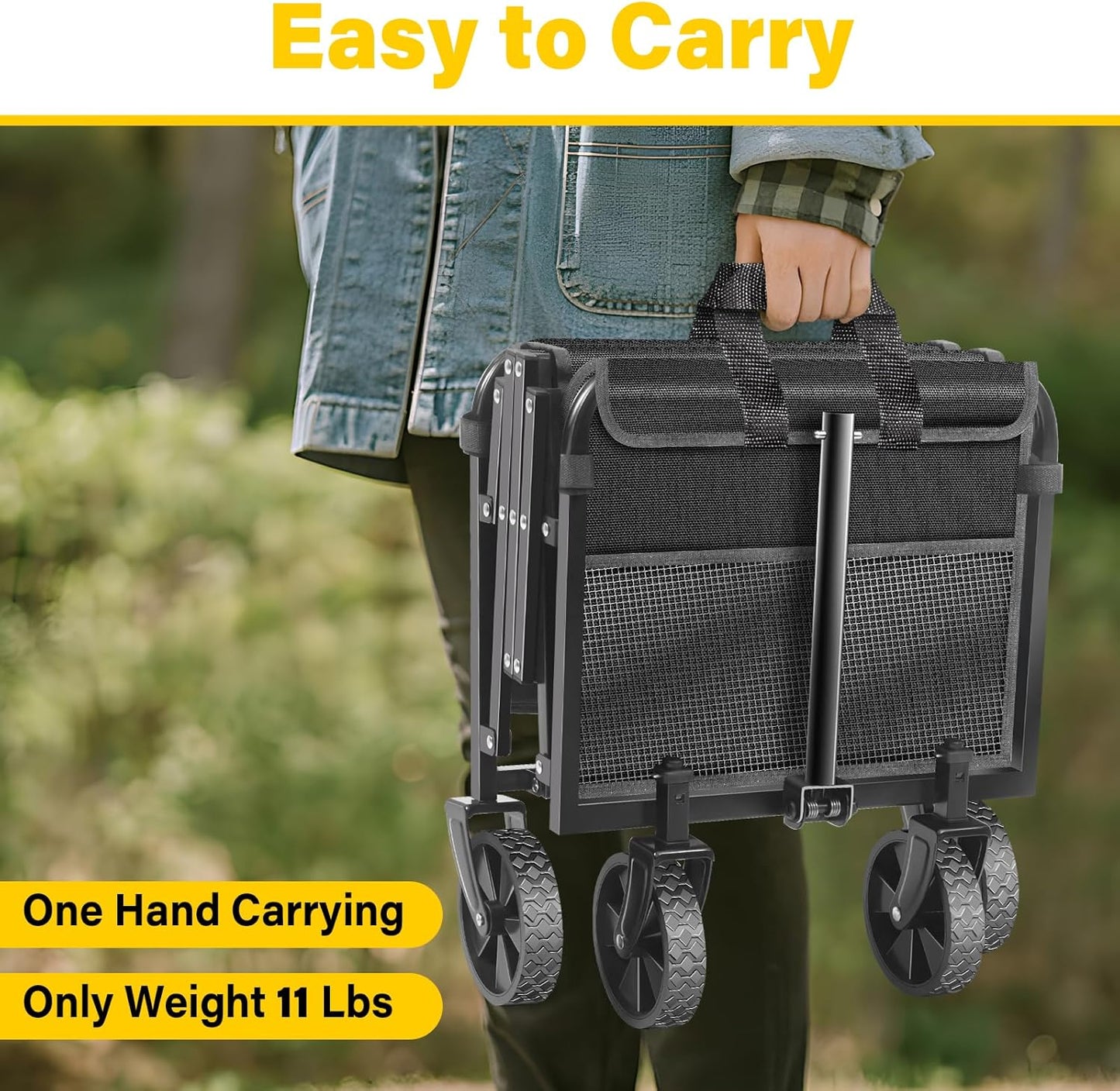 Wagons Carts Foldable, Collapsible Wagon with Wheels — Foldable Wagon for Groceries,Picnic,Beach,Camping, Small Hauls, Apartment Moving Storage, Portable Utility Folding Wagon Cart, 360lbs, Black
