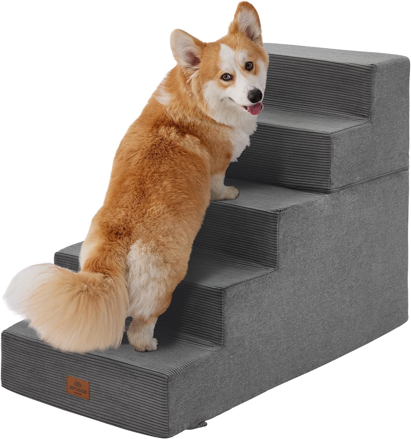 Joydeco Dog Stairs for Bed 25" H, 5-Step Pet Steps for Small Dogs and Cats, Dog Steps for High Bed, Non-Slip Balanced Ramp Indoor Pet Stairs, Gray
