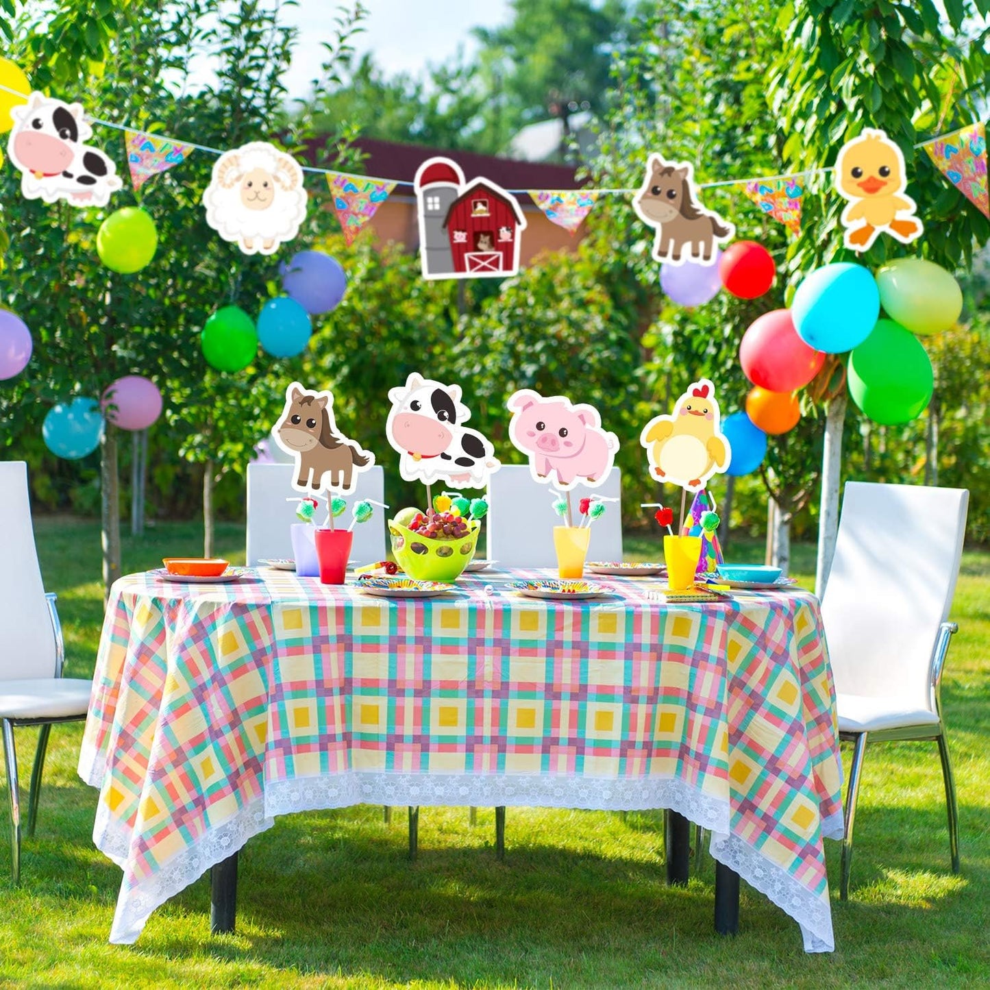 Blulu 35 Pcs Farm Animals Decor Farm Animal Cutouts for Baby Shower, Bulletin Board, Classroom Decor, Kindergarten, Birthday, Party Essentials with 80 Glue Point Dots
