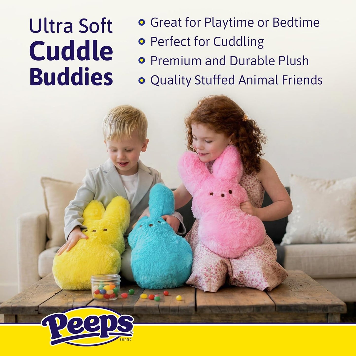Animal Adventure | 15" Yellow Shaggy Bunny Peeps Plush | Easter Basket Stuffed Animals for Kids | Marshmallow Candy | Huggable Ultra Soft Plushie Stuffers Buddy Toy | Collectable Gifts | Aged 3+