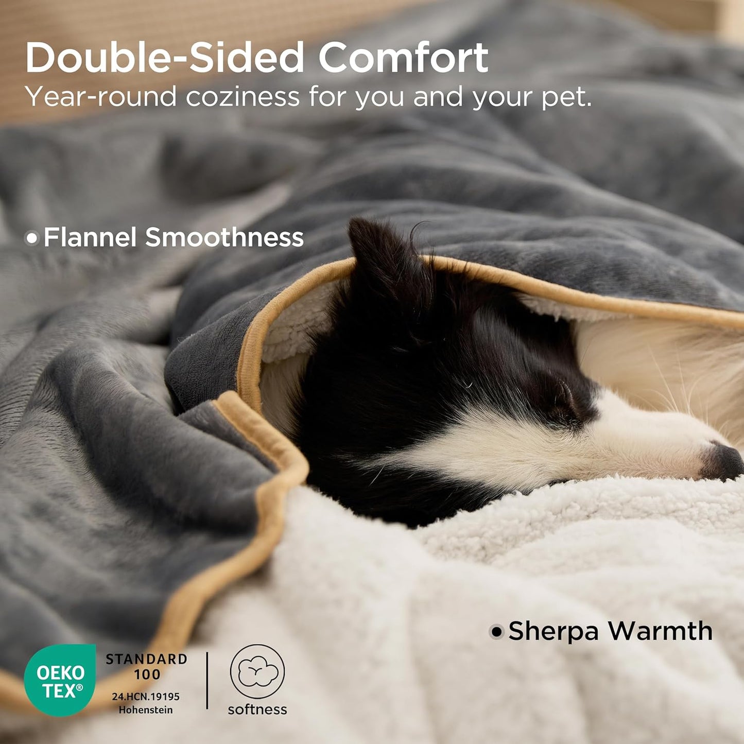 Bedsure Waterproof Blanket for Bed King Size- Sherpa Fleece Waterproof Dog Blankets for Large Dogs, Pet Blankets for Bed/Couch, Soft Plush Reversible Furniture Protector, 108"x86", Grey