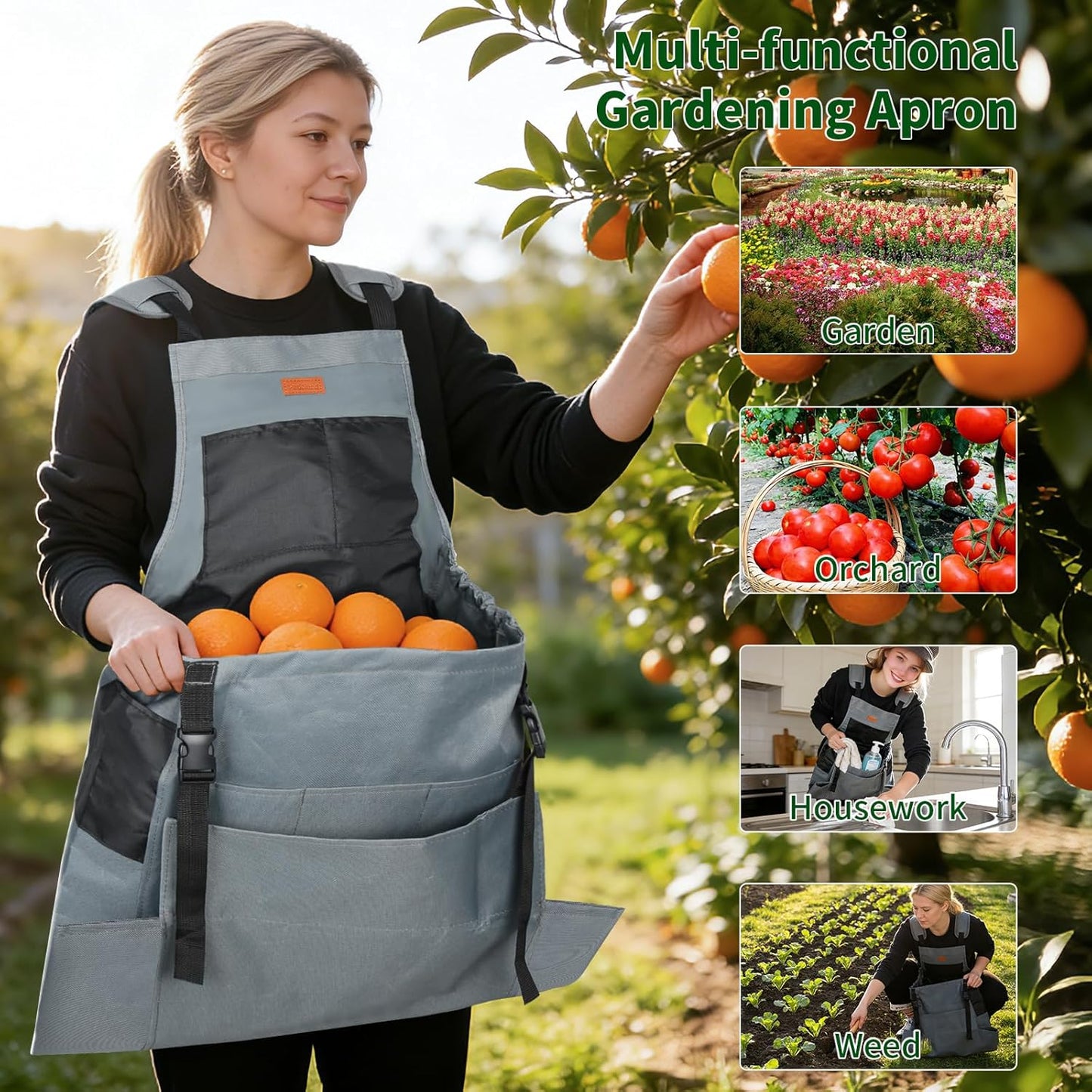 Garden Harvest Apron, Gardening Apron with Bottom Release Pocket for Women and Men, Gardening Gift for Gardeners