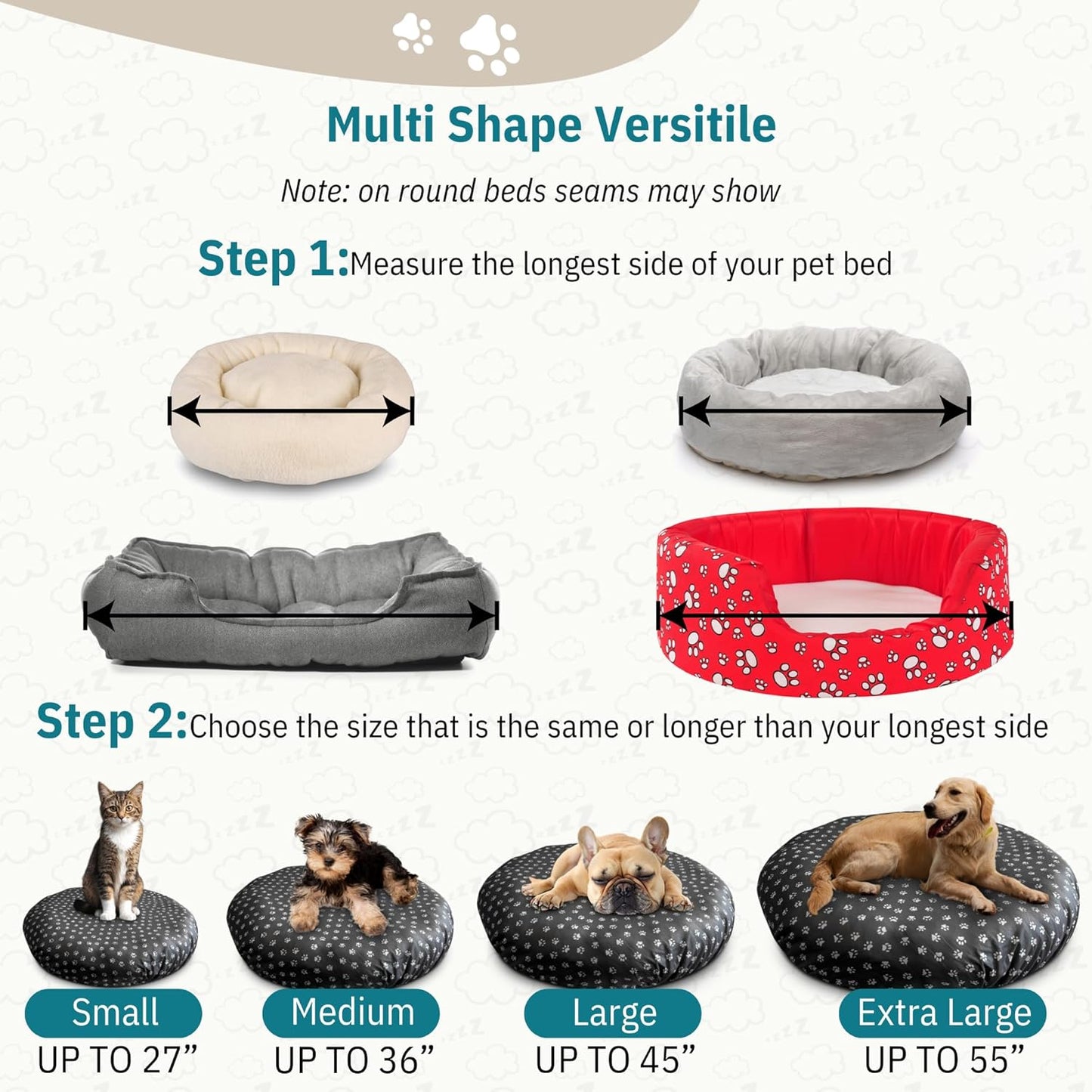 Round Dog Bed Covers Replacement Washable, Dog Bed Washable Cover, for All Shapes (Medium (Up to 36″), Paw Chic)