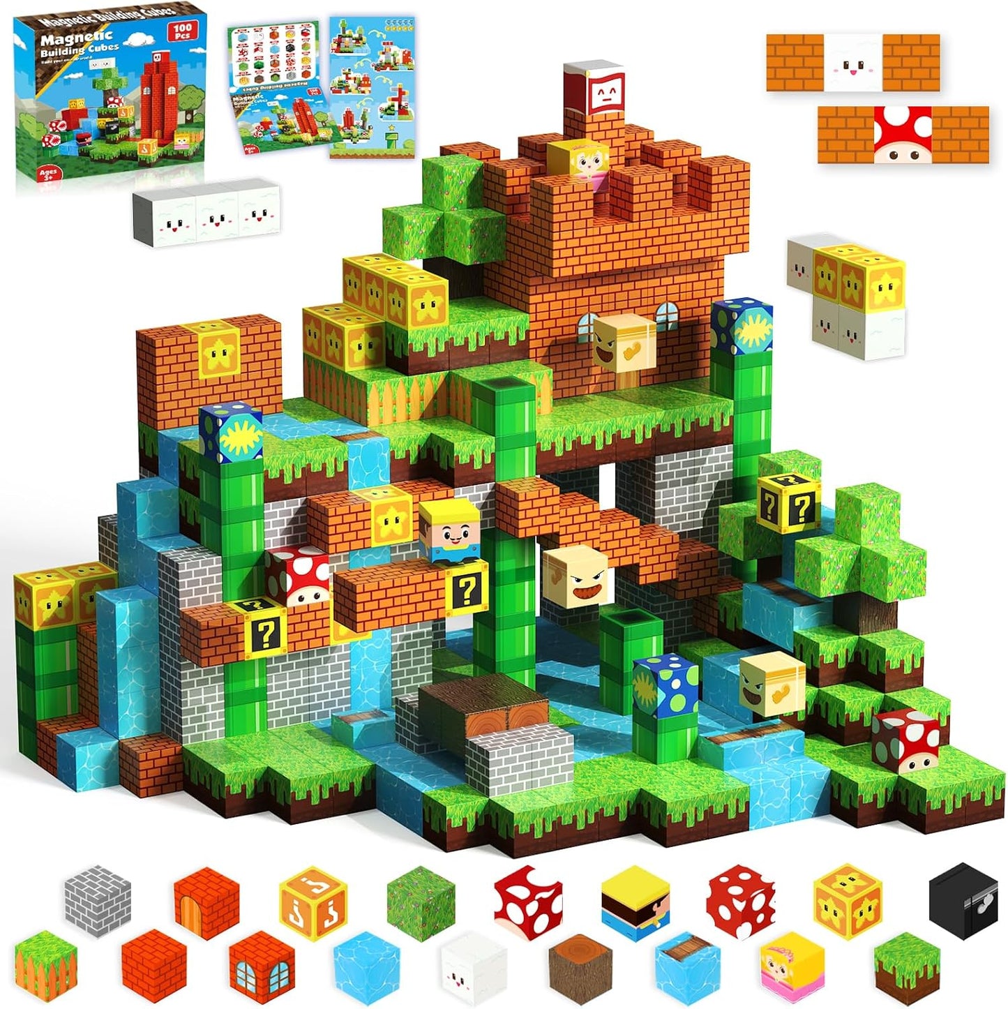 Magnetic Blocks-100PCS Magnetic Building Cubes Blocks, STEM Montessori Sensory Toys for Toddlers Kids Boys Girls Ages 3 4 5 6 7 8 9 10 Christmas Birthday Gifts