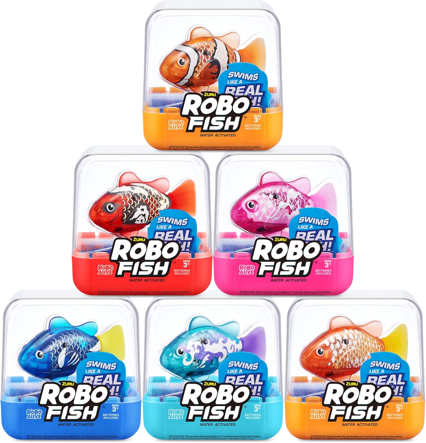 Robo Alive Robo Fish Robotic Swimming Fish (Teal + Orange) by ZURU Water Activated, Changes Color, Comes with Batteries, Amazon Exclusive (2 Pack) Series 3
