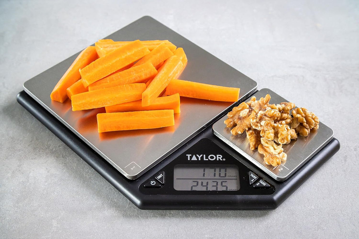 Taylor KitchenCraft Digital Kitchen Scale Dual Platform, Pro Professional Standard, Precision Accuracy and Tare Function, Brushed Stainless Steel, 5kg Capacity Black/Silver