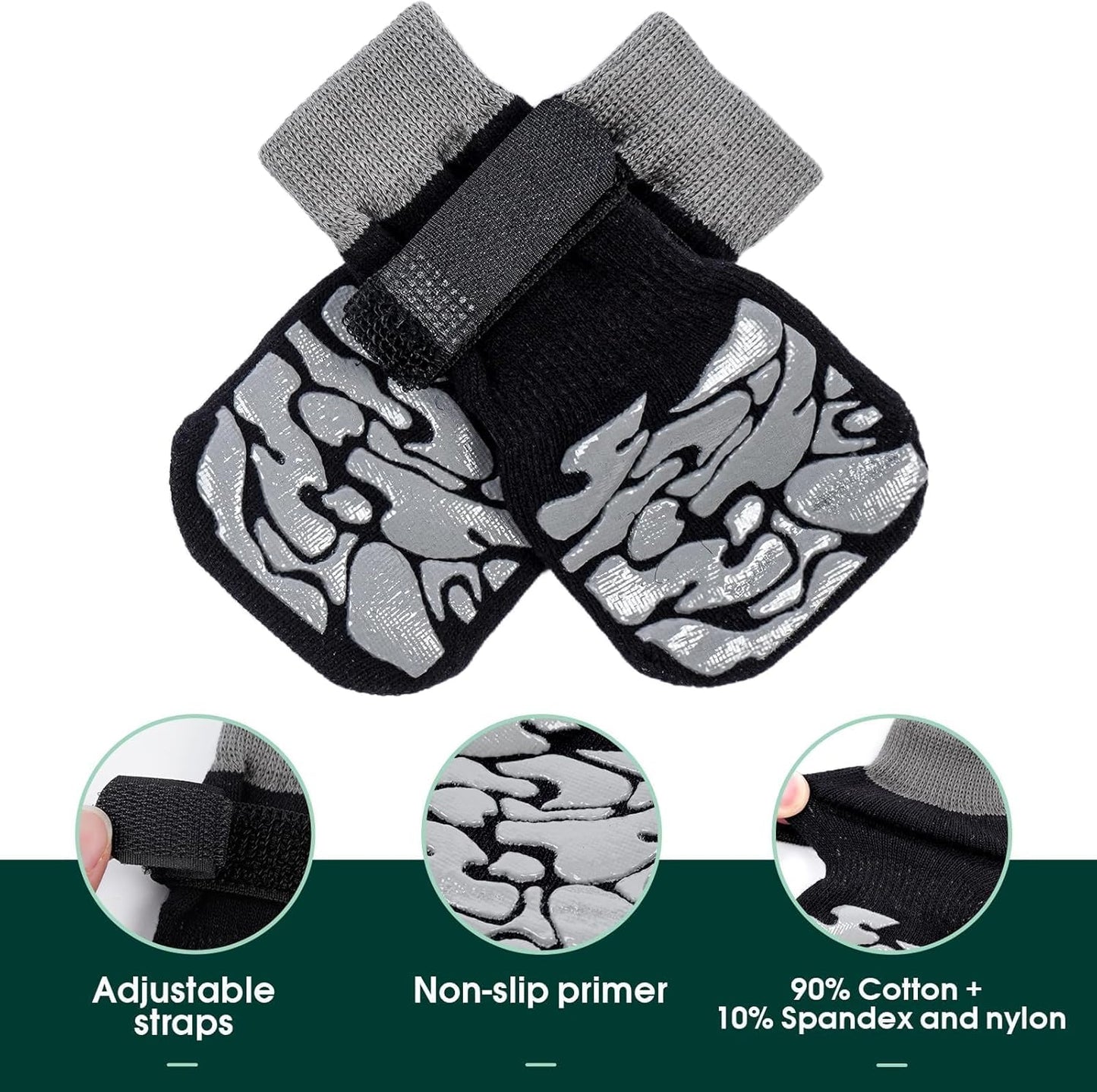 Kuoser Non-Slip Dog Socks, 4 Pcs Socks to Prevent Licking Paws, Paw Protectors for Hot Pavement, Hardwood Floors, Traction Control for Small, Medium, Large Dogs