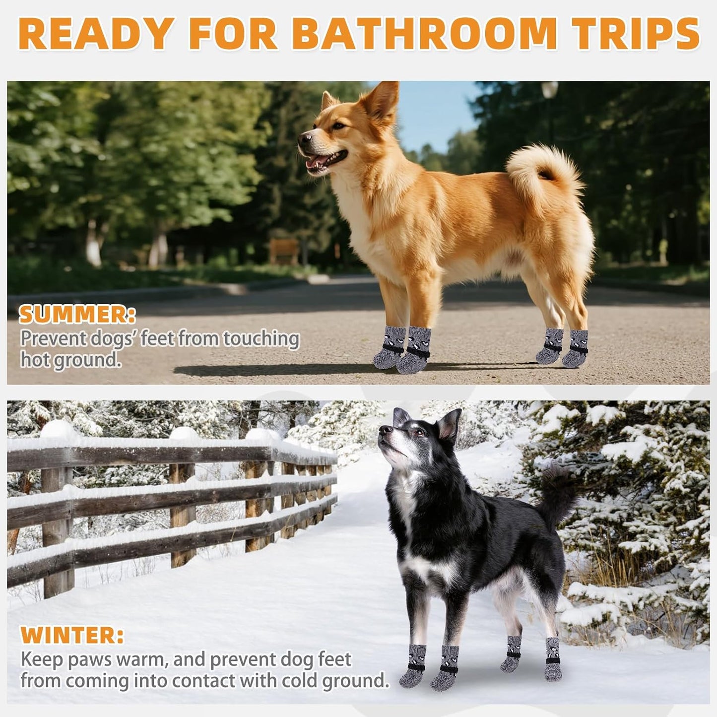 KOOLTAIL Anti Slip Dog Socks for Hot/Cold Pavement to Prevent Licking Paws, Paw Protector&Dog Boots with Grippers for Hardwood Floors,Traction Control No Twist Booties for Small Medium Large Dogs M