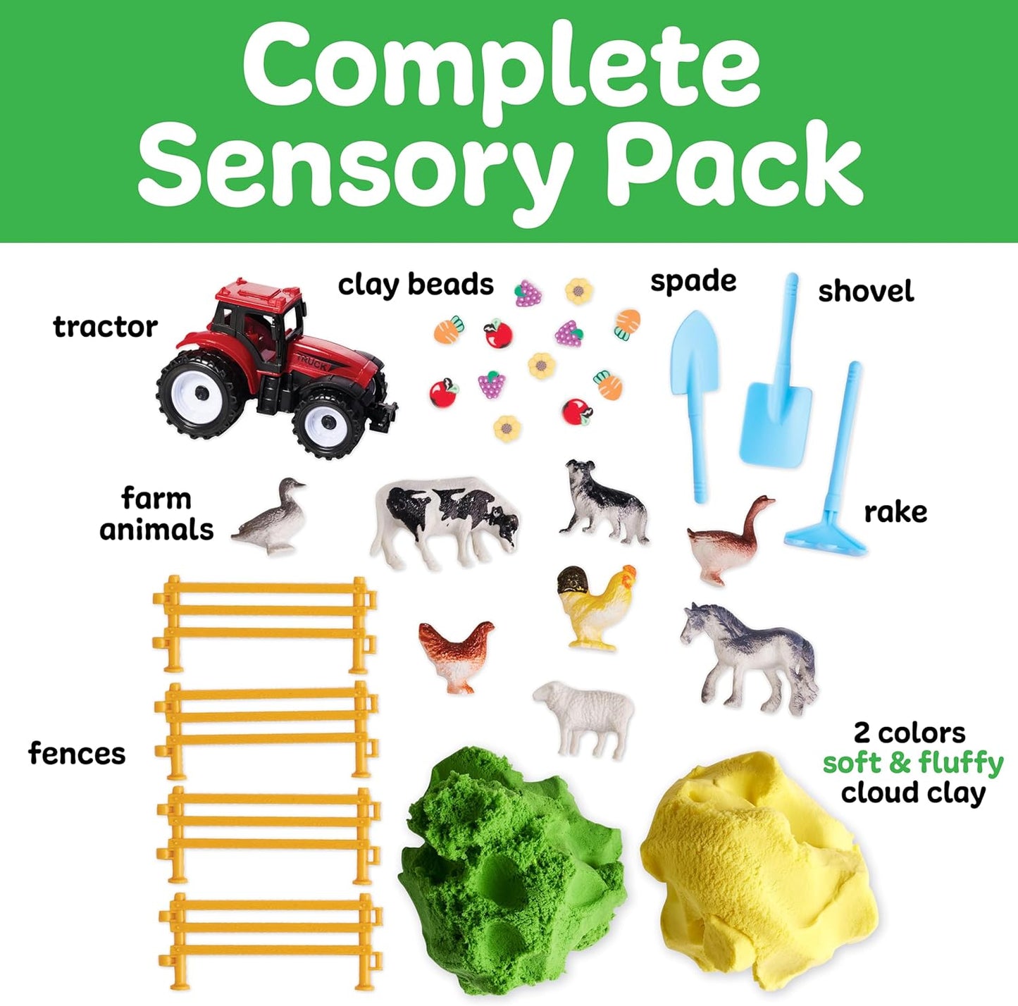 Creativity for Kids Sensory Pack: Farm, Sensory Toys for Toddlers, Pretend Play Farm Animals for Kids, Toddler Travel Toys & Easter Basket Stuffers (Ages 3+)
