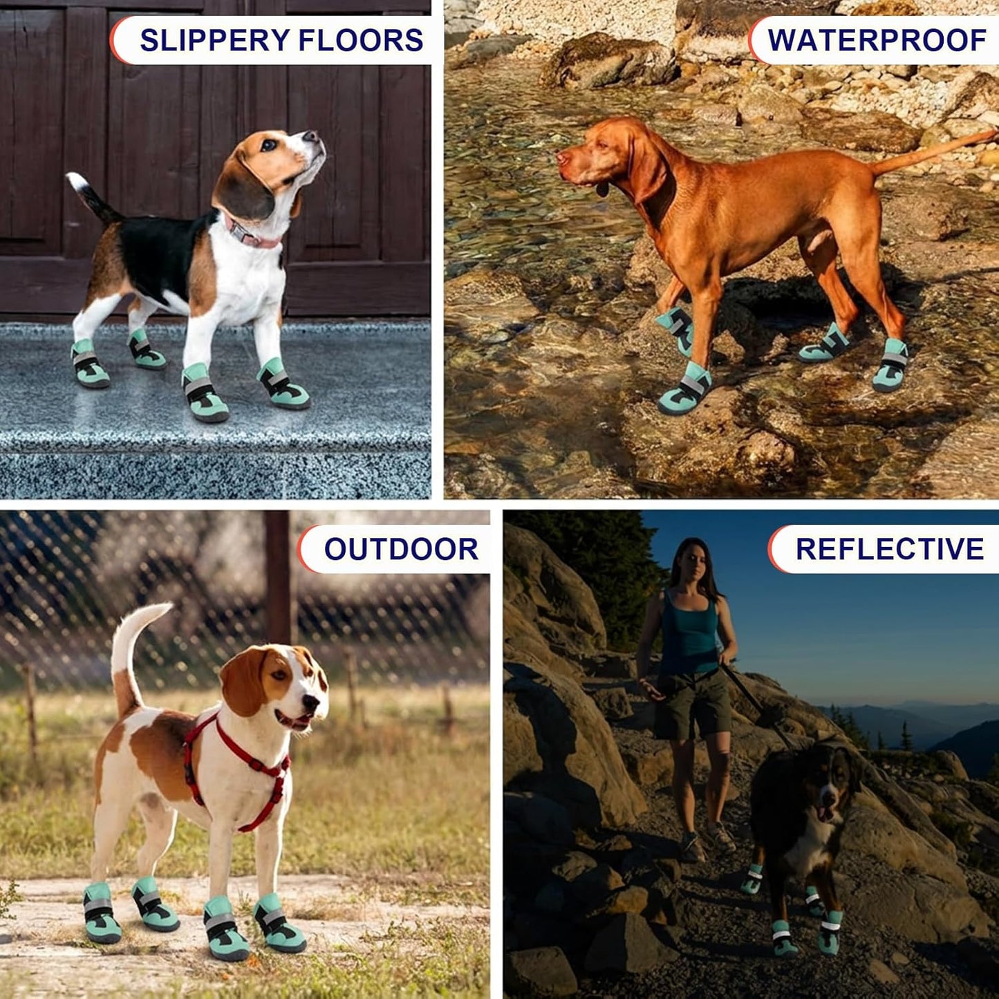 2 Breathable Large Dog Boots for Outside, Anti-Slip Reflective Rubber Waterproof Dog Boots, Dog Rain Boots & Paw Protectorss for Winter Snow, Hot Pavement