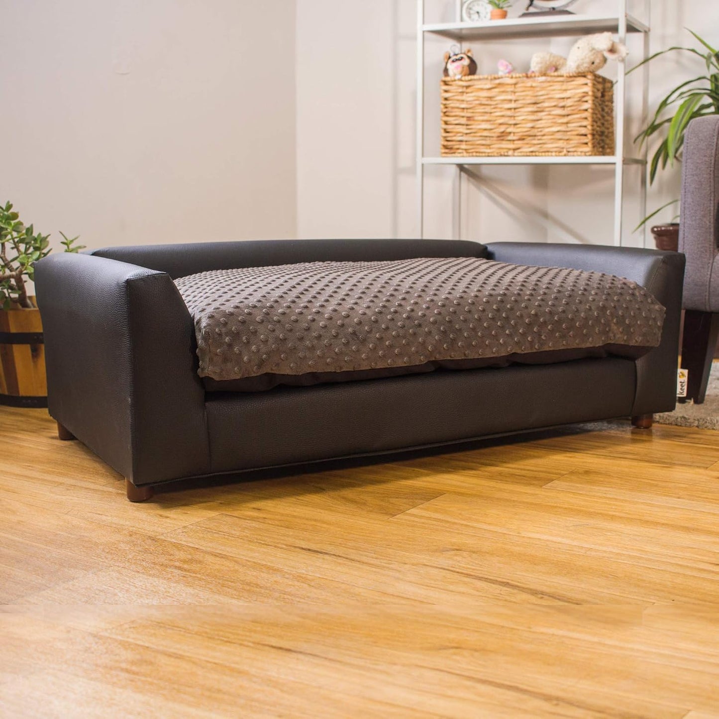 Keet Fluffy Deluxe Pet Bed, Charcoal, Large (40x23x13)