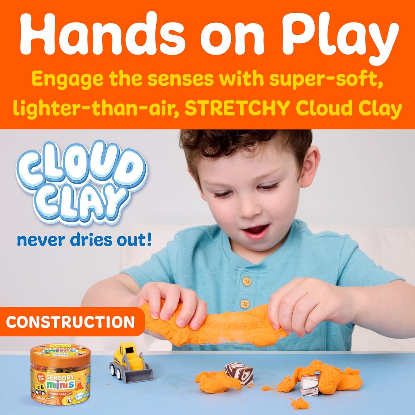Creativity for Kids Sensory Minis Construction Kit | Cloud Clay Sensory Toy with Excavator for Kids | Easter Basket Stuffers Mess-Free, Screen-Free Travel Toy (Ages 3+)