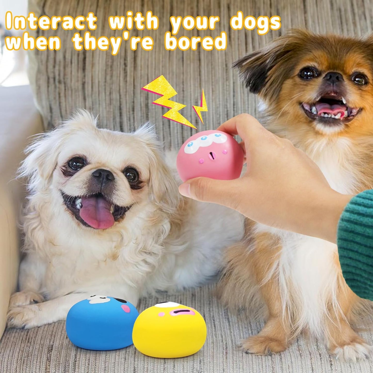 Dog Squeaky Toys, Latex Squeaky Dog Balls with Cute Big Eyes for Pet Dogs - Suitable for Teething Puppies, Small Dogs and Medium Dogs in Outdoor Chase and Fetch (3 Pcs)