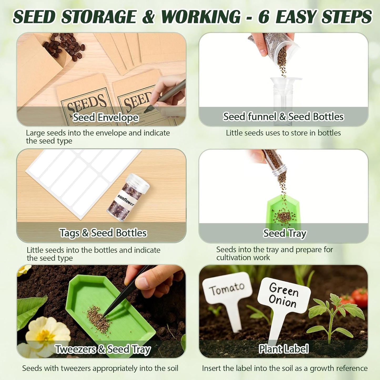 Bamboo Seed Storage Organizer, Large Garden Seed Organizer with Lid & Safety Lock & Handles, Seed Box Storage Organizer Includes Seed Envelopes and Labels etc, Great Gifts Gardening Kit (Black)