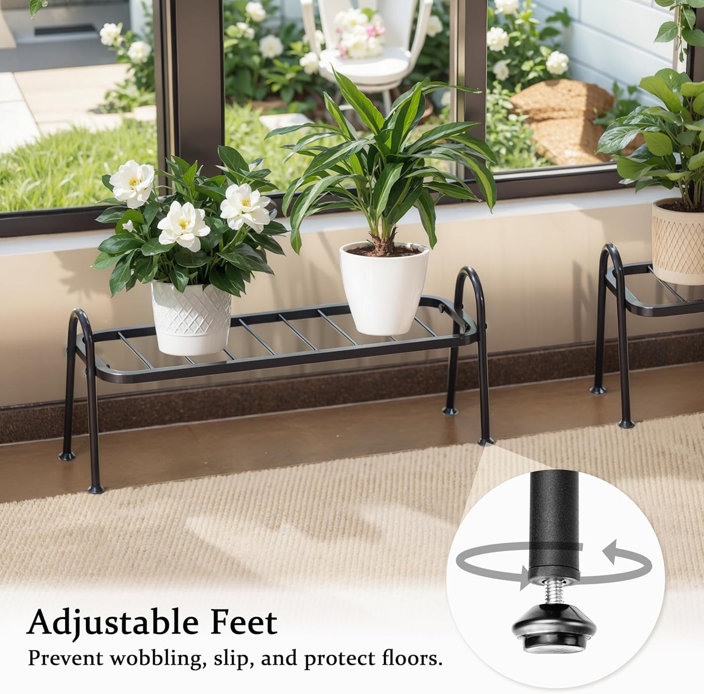Metal Plant Stand Indoor Outdoor, Heavy Duty 1-Tier Ladder Plant Shelf for Multiple Pots - Durable Flower Holder for Living Room, Patio, Garden, Balcony & Corner Home Decor