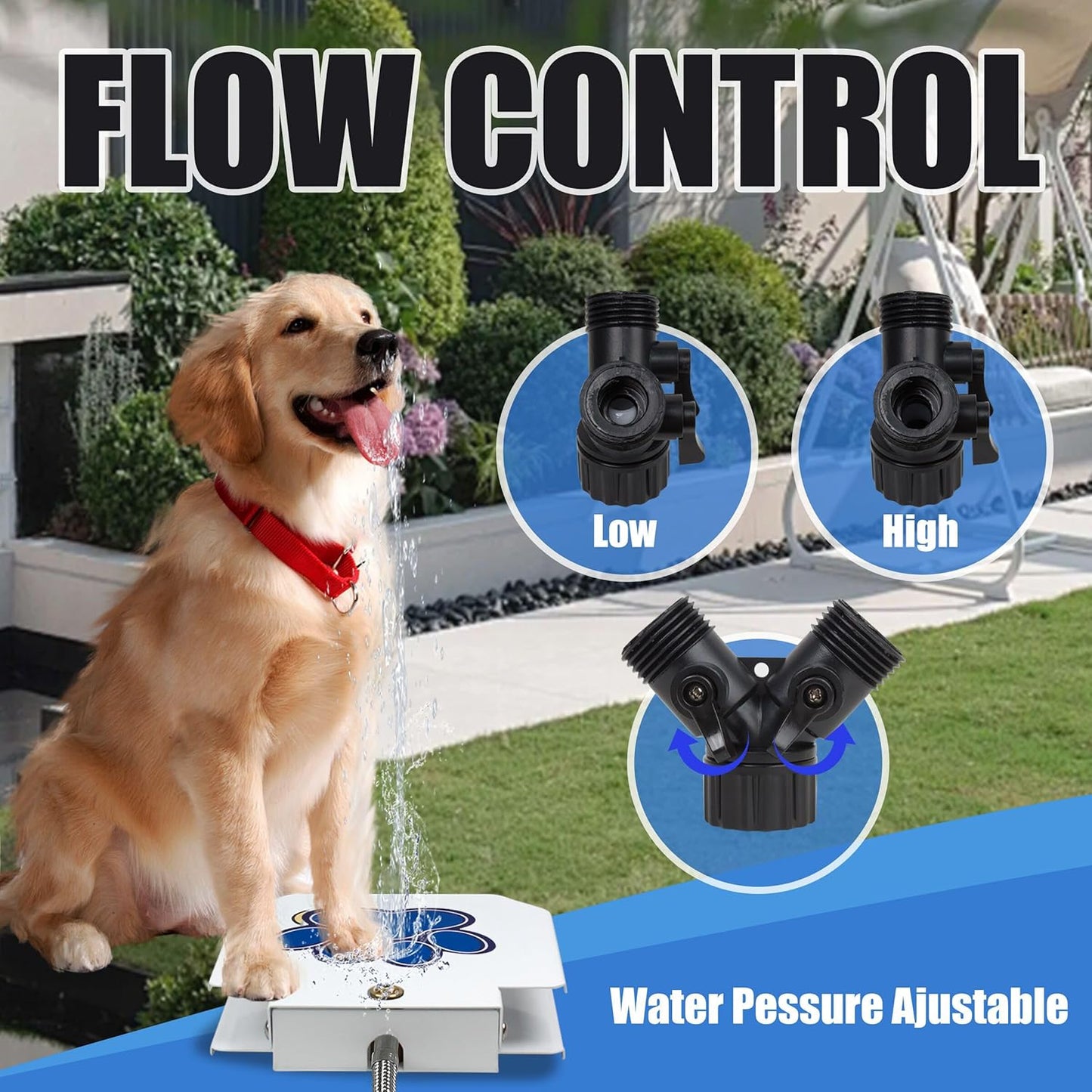 Dog Water Fountain Step On, Outdoor Dog Water Sprinkler for Large Dogs, with Upgrade Copper Valve Set & Stainless Steel Hose, Easy to Use, Fresh Water to Drink