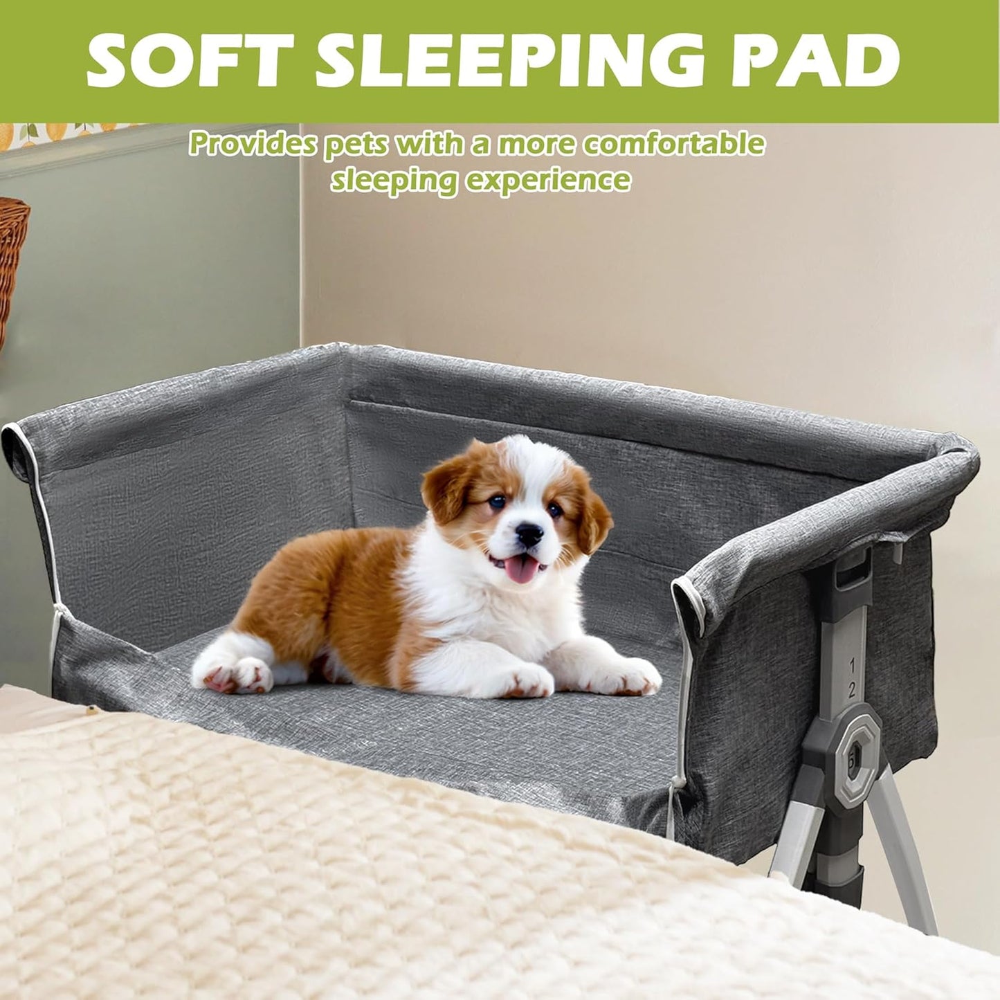 Bedside Cosleeper Dog Bed, Raised Dogs Bed 27''-32'' Adjustable Height, Dog Bed Extension for Human Bed, Bedside Dogs Bed for Small, Medium Dogs(35''L x 20''W)