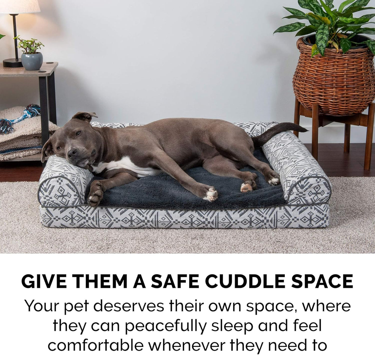 Furhaven Cooling Gel Dog Bed for Large Dogs w/ Removable Bolsters & Washable Cover, For Dogs Up to 125 lbs - Plush & Southwest Kilim Woven Decor Sofa - Boulder Gray, Jumbo Plus/XXL