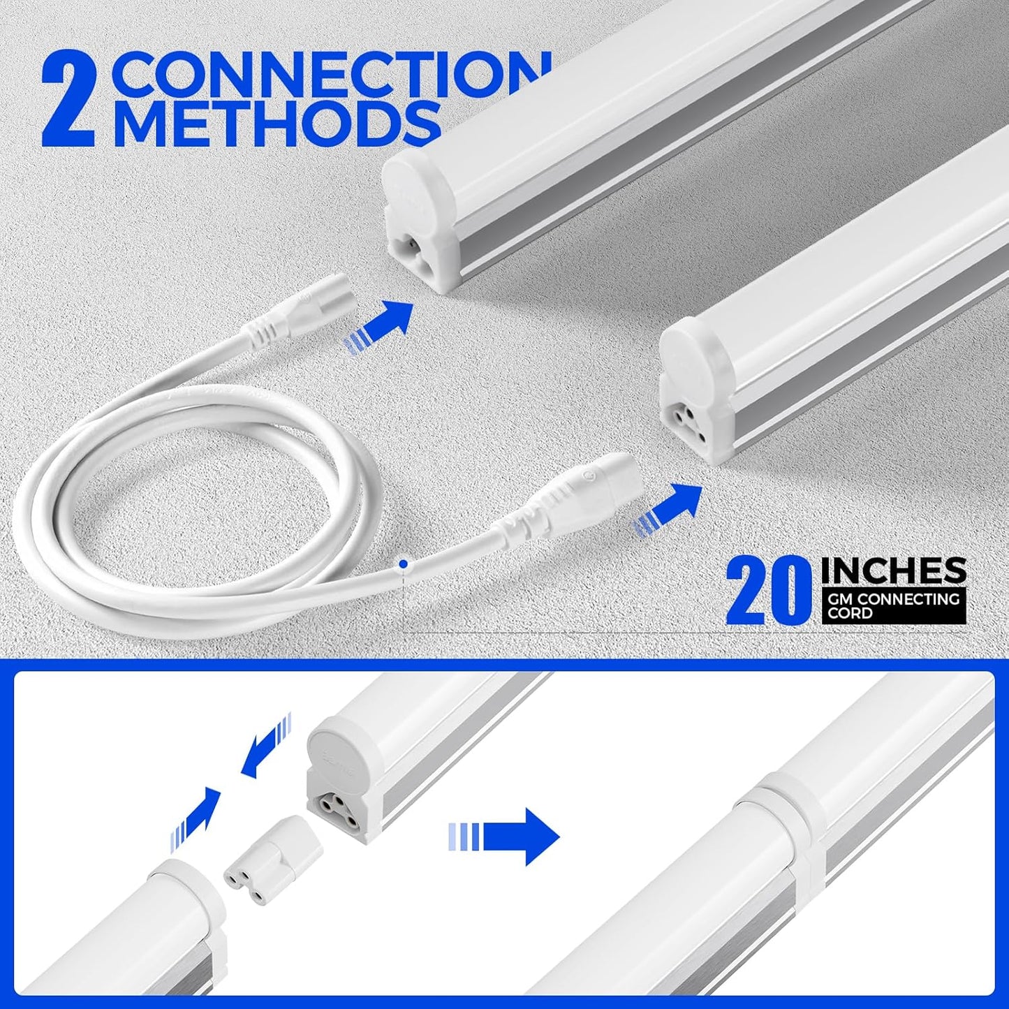 Barrina 6 Pack LED T5 Single Fixture, 4FT, 2200lm, 4000K Daylight Glow, 20W, Utility Shop Light, Ceiling and Under Cabinet Light, ETL Listed, Corded Electric with ON/Off Switch