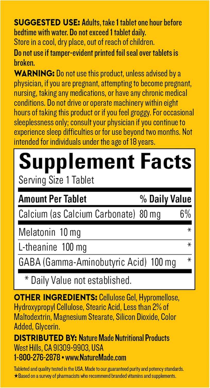 Nature Made Wellblends Sleep Longer, Melatonin 10mg, L theanine 100 mg, and GABA 100mg, Sleep Supplement, 35 Tri-Layer Tablets