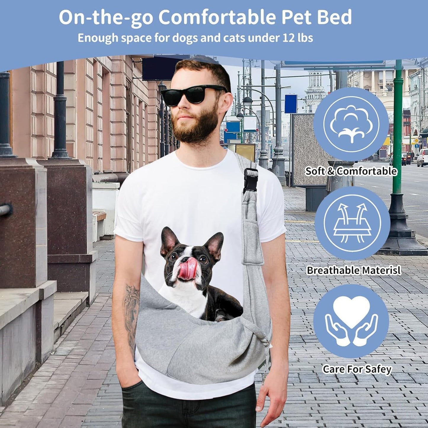 CONLI Small Dog Carrier Sling with Adjustable Strap & Dual Safety - Features Storage Pocket & Detachable Treat Pouch, Hands-Free Pet Sling for Chihuahuas, Yorkies Under 12lbs for Walking, Hiking