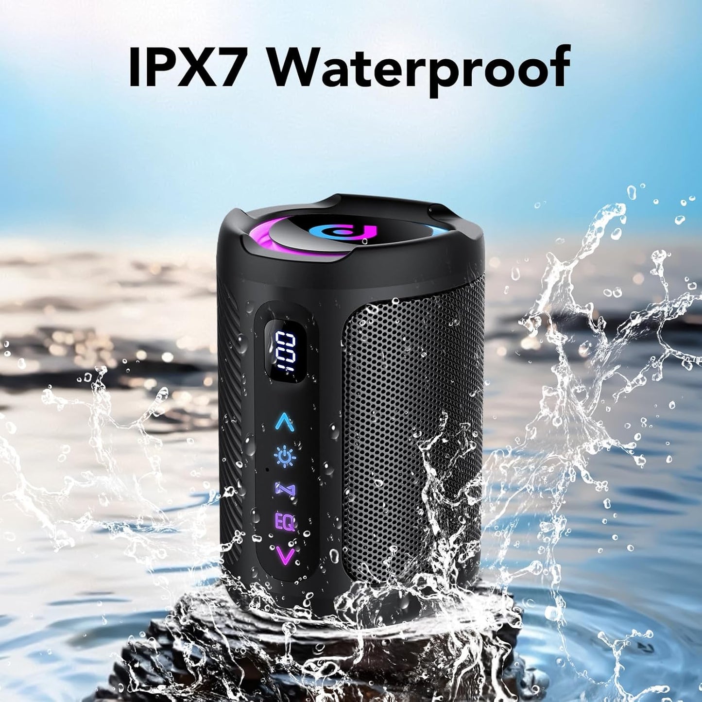 aowoka Bluetooth Speaker, 2026 Portable Wireless Speakers with Led Light, Bluetooth 5.4, 15H Playtime, Enhanced Bass, IPX7 Waterproof, Outdoor Speaker for Travel, Sport, Party, Biking.