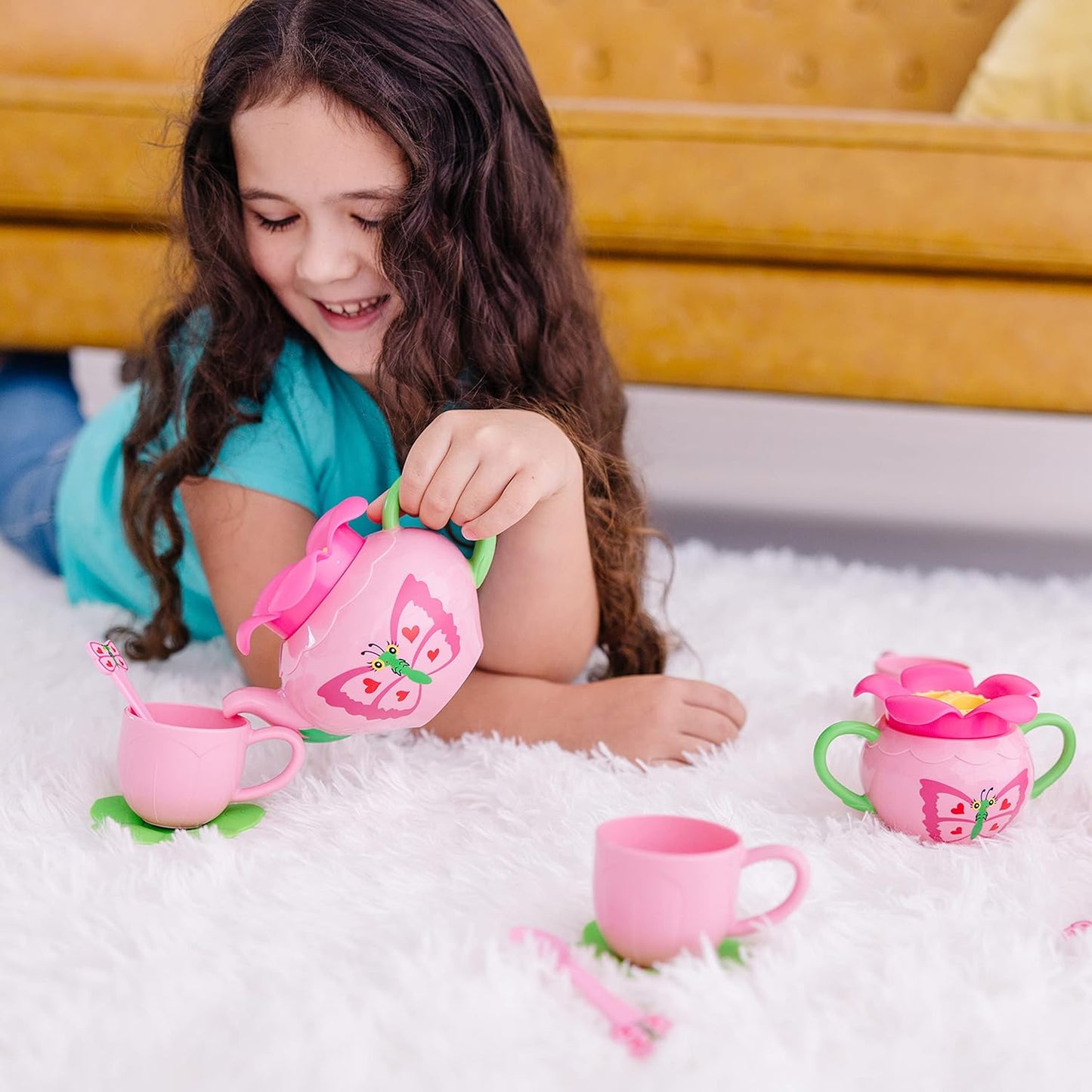 Melissa & Doug Butterfly Tea Set (15 pcs) - Play Food Accessories