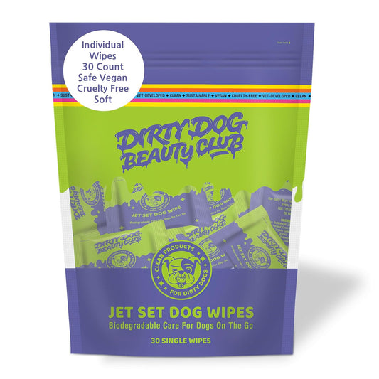 Dirty Dog Beauty Club - Jet Set Dog Wipes - Thick, Gentle, Biodegradable, Chemical Free, Alcohol Free, Soothing with Calendula and Aloe Vera - (30 Count), Unscented