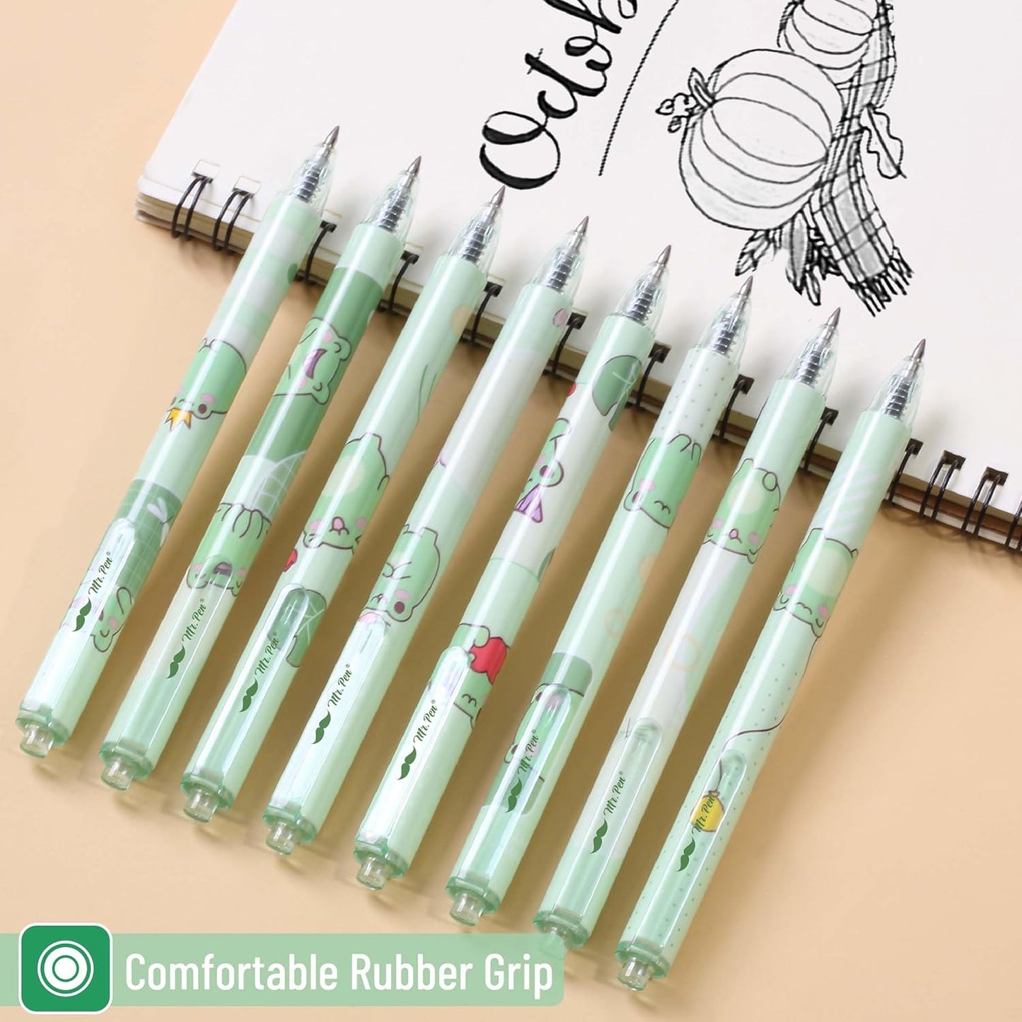 Mr. Pen- Cartoon Retractable Gel Pens, 6 Pack, Black Ink, Fine Point 0.5 mm, Fast Dry, Smooth Writing, Cute Animal Gel Ink Pens for Drawing, Writing and School Supplies for Girls, Frog Accessories