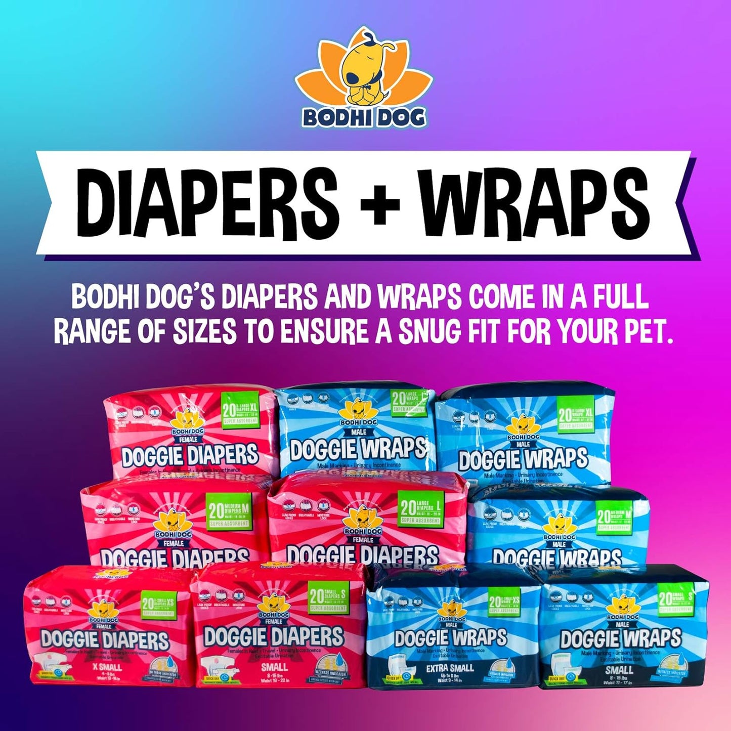 Bodhi Dog Disposable Male Dog Diapers - Super Absorbent, Leak-Proof Pee Wraps - Adjustable Fit, Comfortable Design, Advanced Moisture Control, and Wetness Indicator - Extra Large (20 Count)