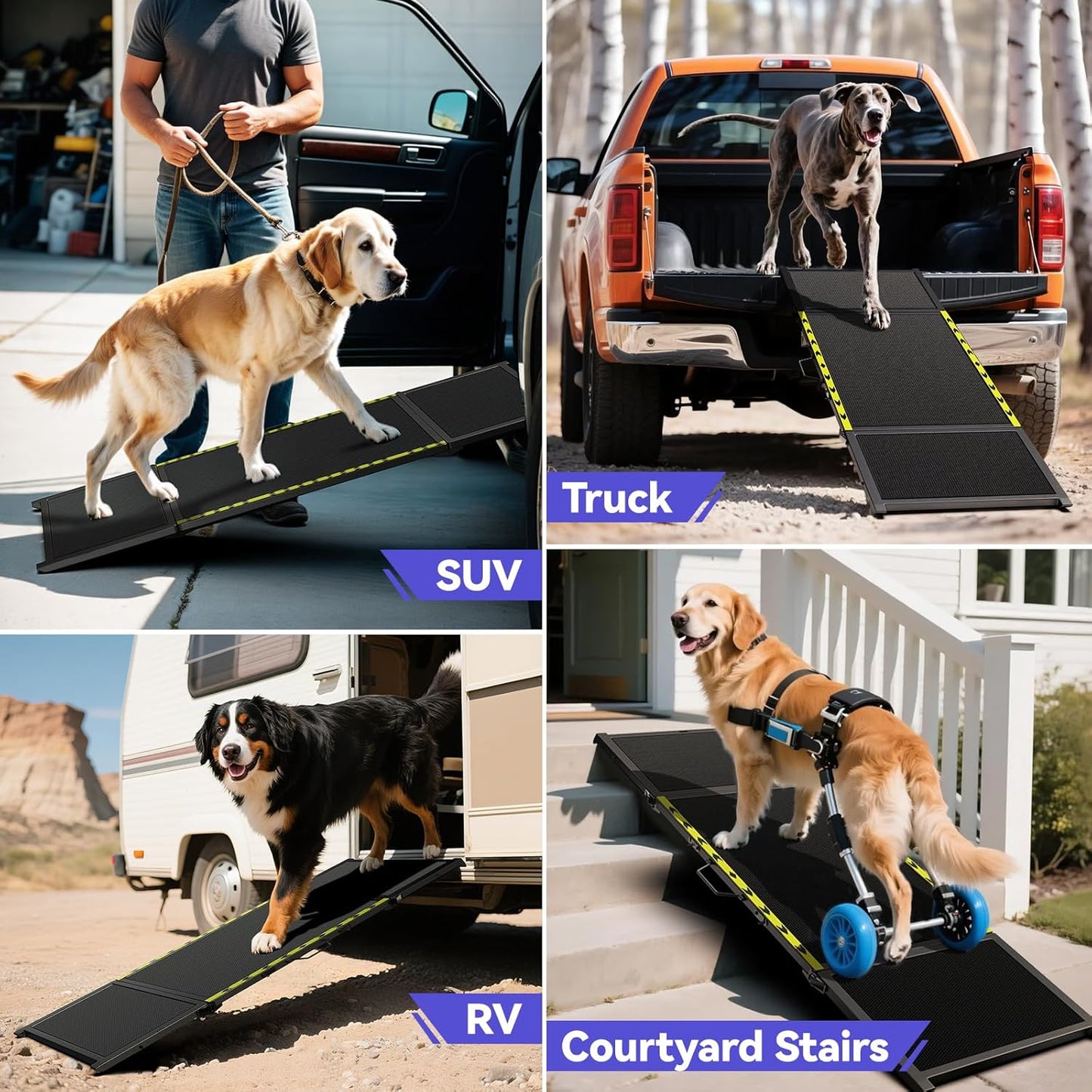 Pawaboo Dog Ramp for Car, Extra Wide Pet Dog Ramps for Large Dogs, Ramps with Non-Slip Mesh Up to 250LBS, Dogs Cars Ramp for Car SUV/Truck/RV/Bed, 74'' L & 20'' W