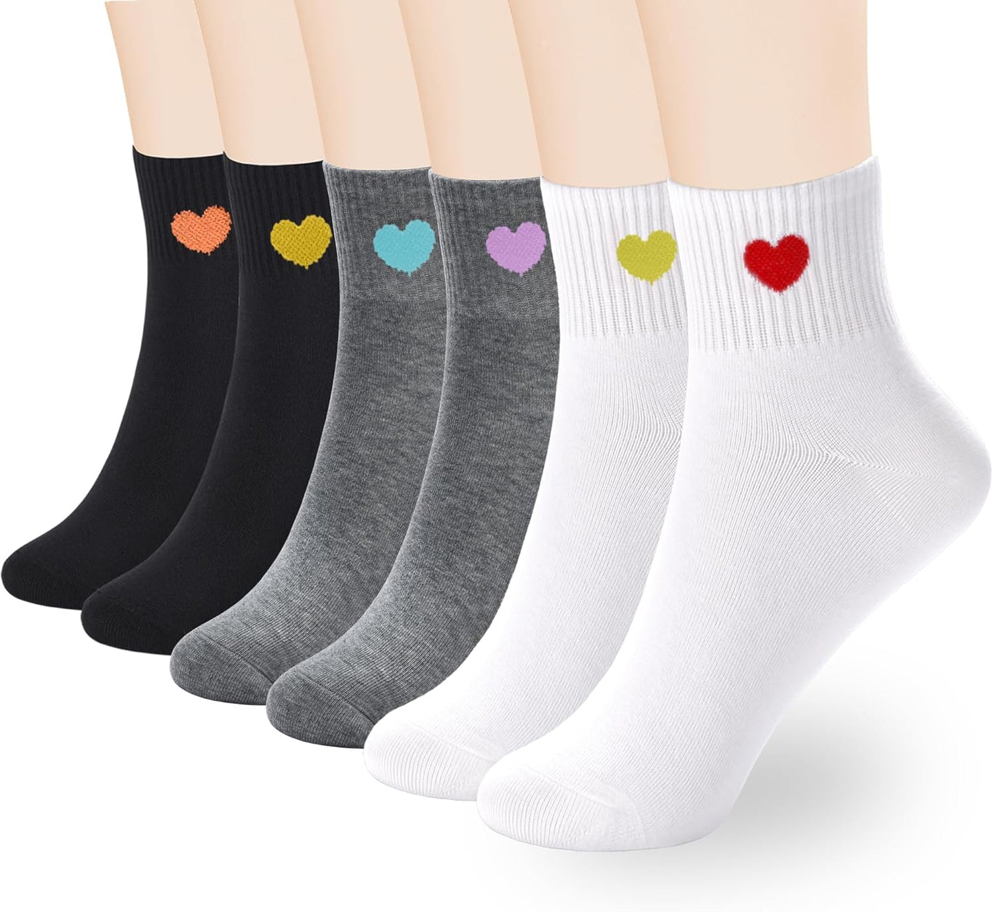 Women's Cute Ankle Crew Socks - Novelty Fun Heart Cotton Casual Athletic Running Socks-6Pairs