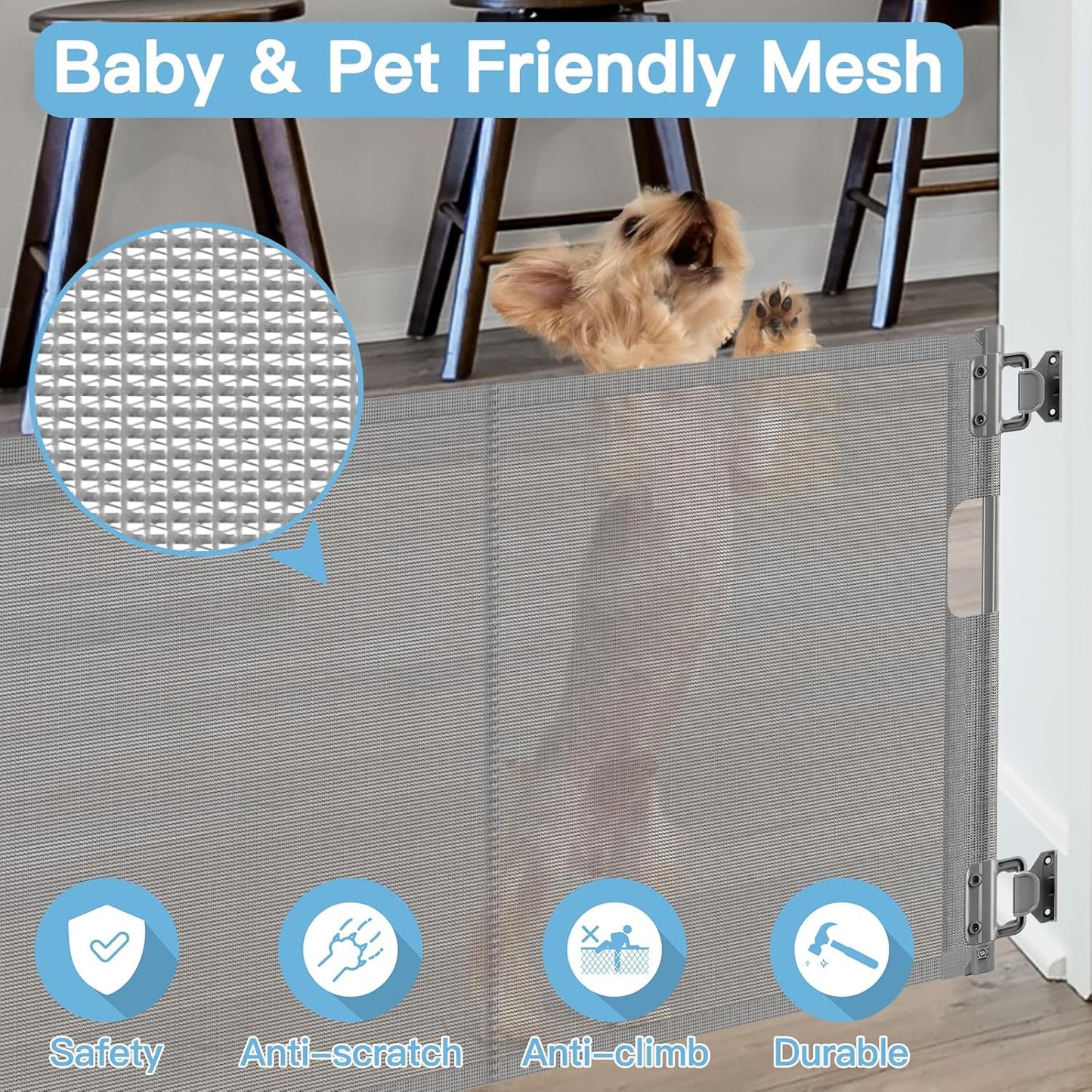 Short Dog Gate 0"-39" Wide Narrow Baby Gate 24” Tall Retractable Short Baby Gate to Step Over Short Pet Gate for Stairs and Doorways Small Dog Gate Doggie Gates Puppy for The House, Gray